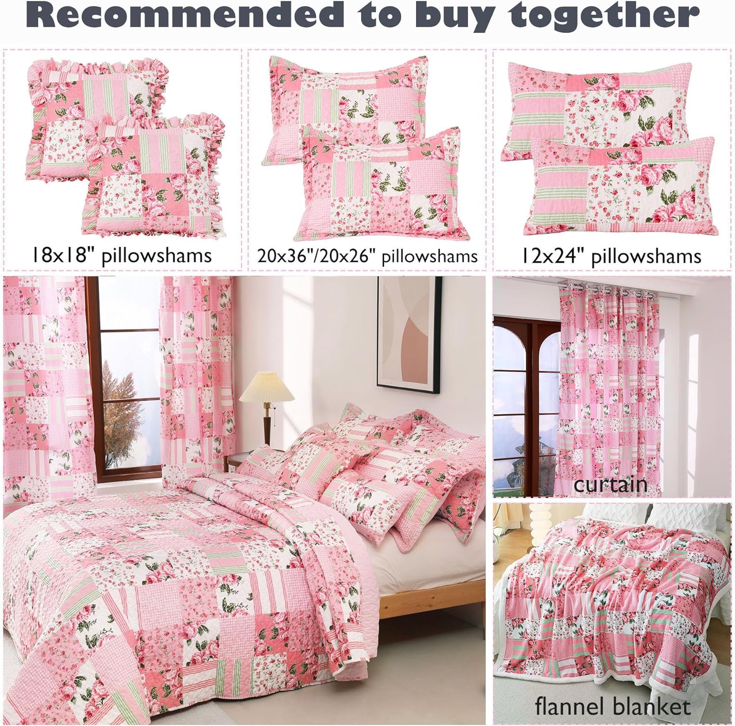 Cmfshape Floral Bedspread and Pillow Shams Set - Queen Size