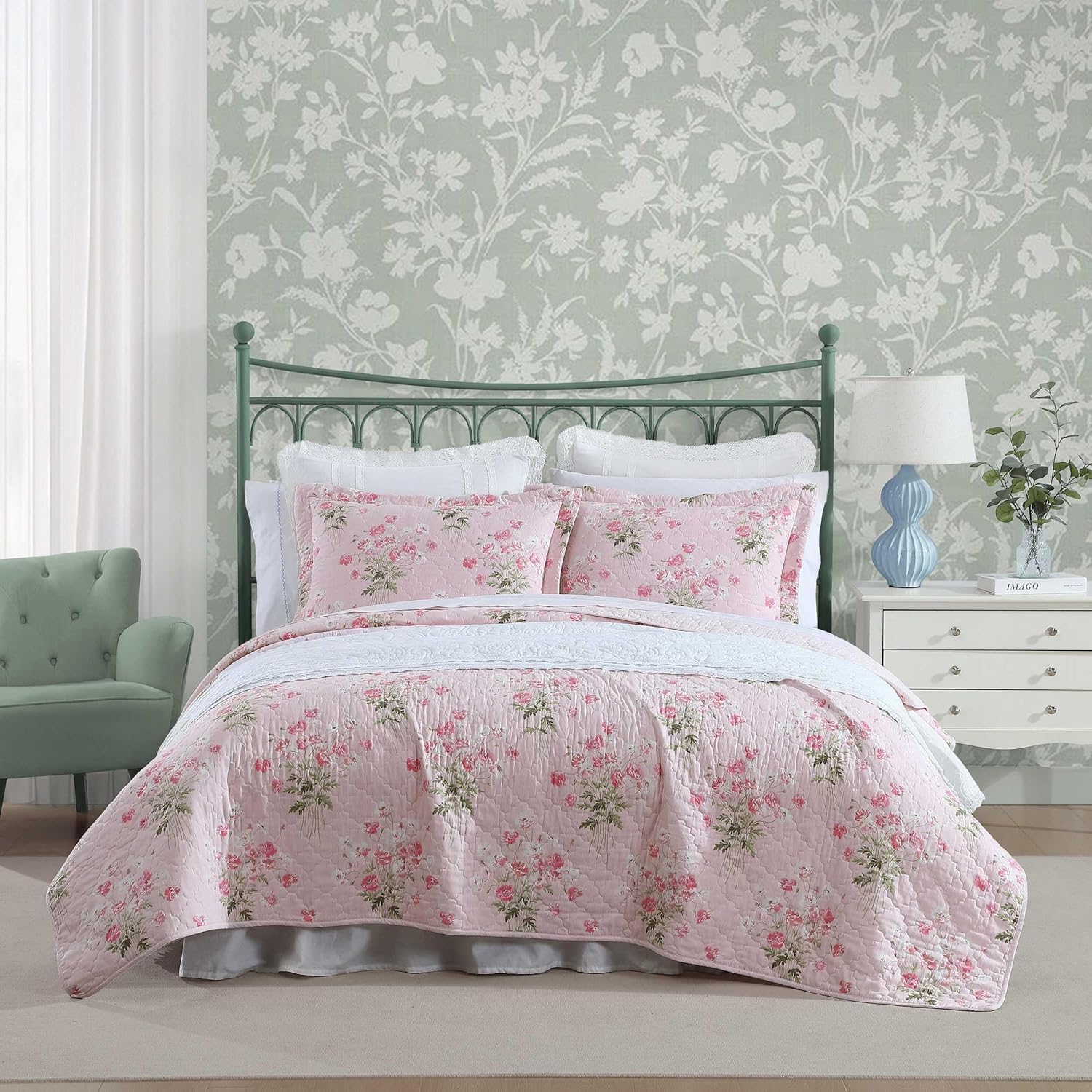 Laura Ashley King Quilt Set with Shams and Coquette Decor