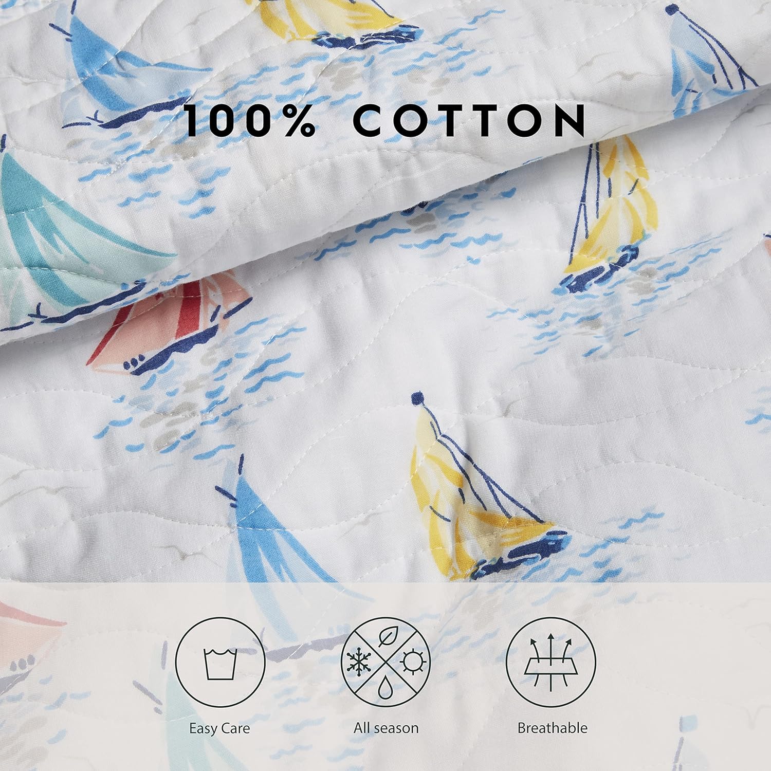 Laura Ashley Twin Quilt Set with Matching Sham Ahoy Blue