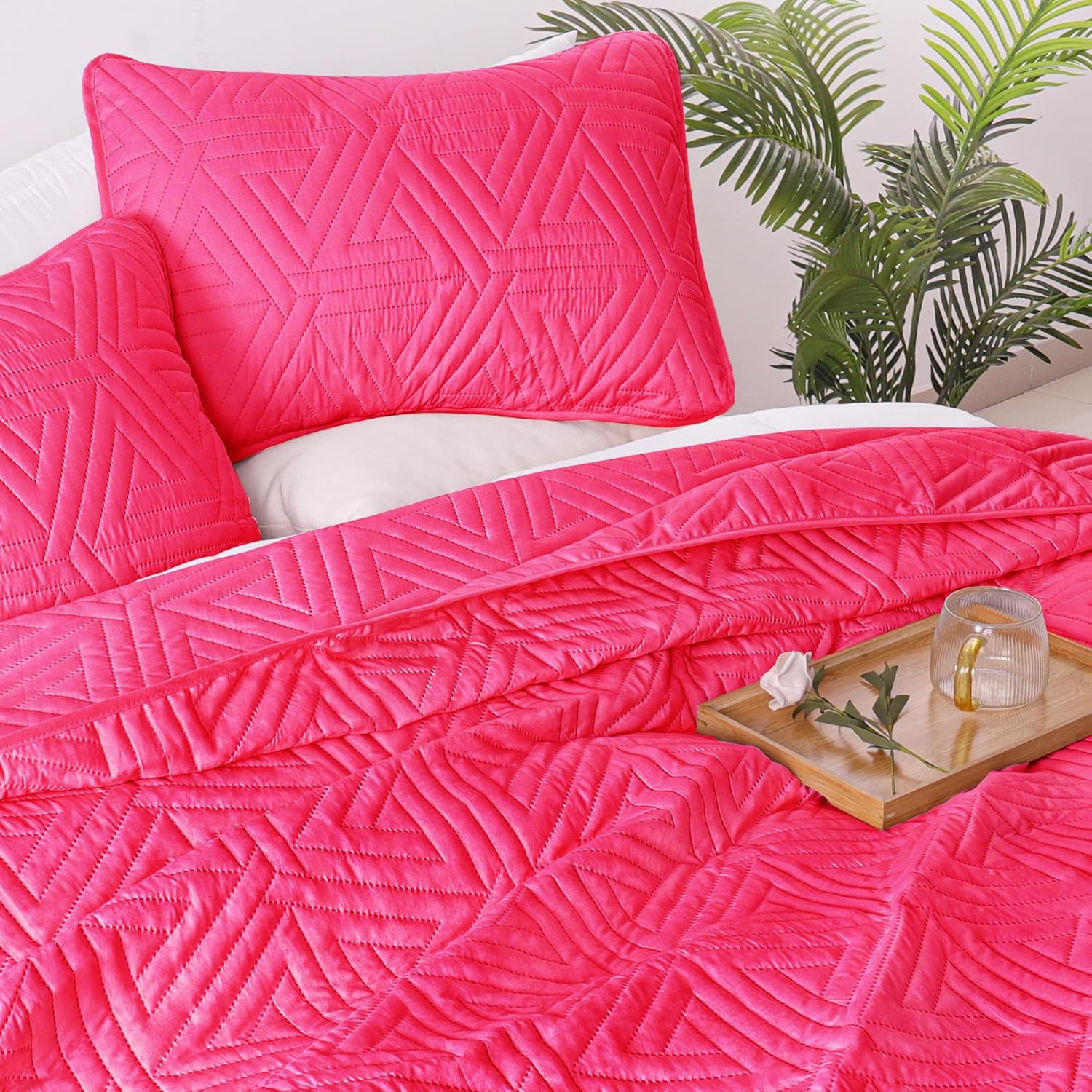 Whale Flotilla Hot Pink Soft Reversible Quilt Set 1