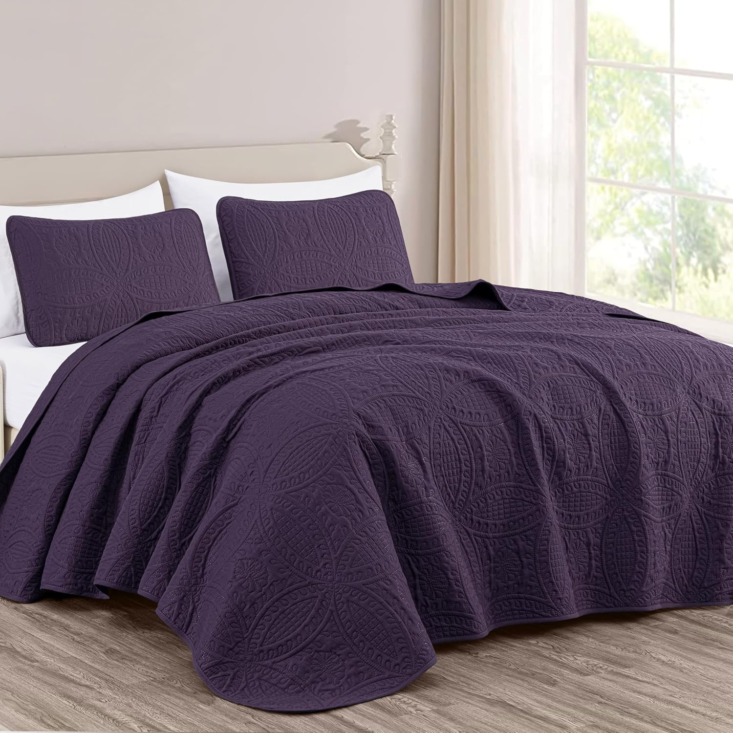 Chezmoi Austin 3-Piece Oversized Bedspread Set King Purple