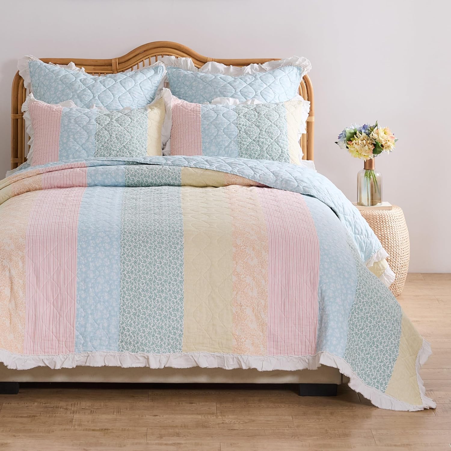 Greenland Home Fashions Tessie Ruffled Quilt Set 3-Piece KingCal King Pastel
