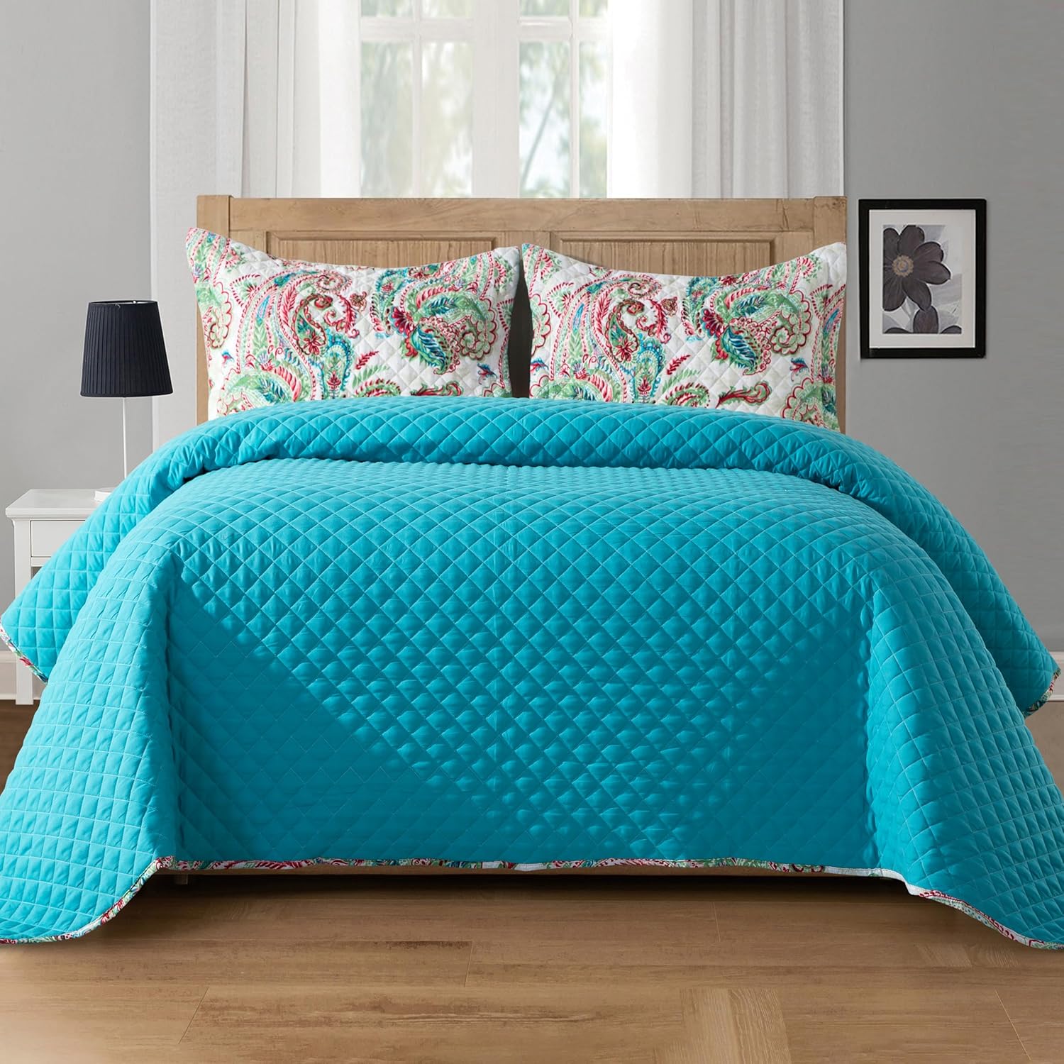 Elegant Comfort 3-Piece Reversible Quilt Set - Twin XL Turquoise