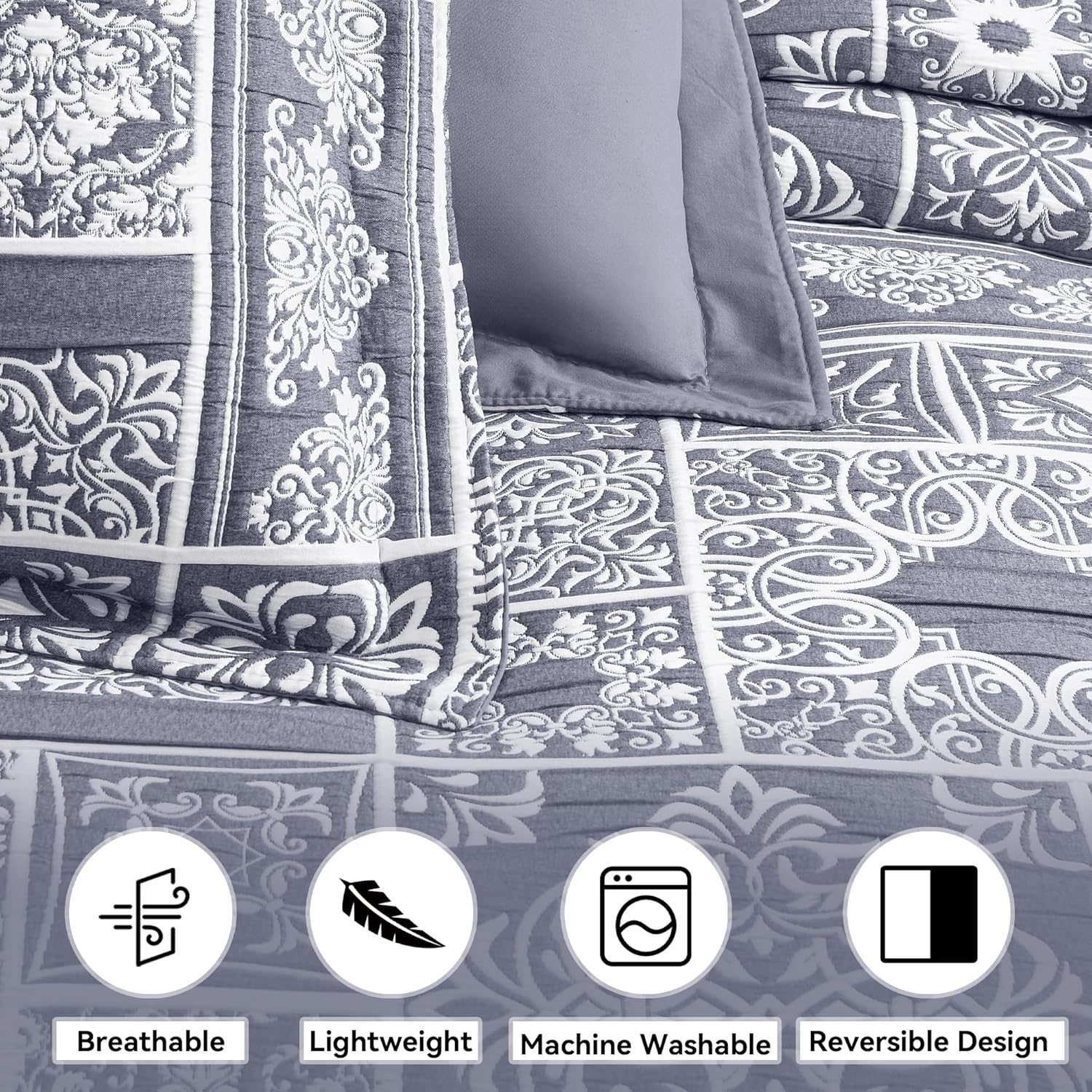 Asuexpect 3 Piece Grey Blue Patchwork Quilt Set King Size