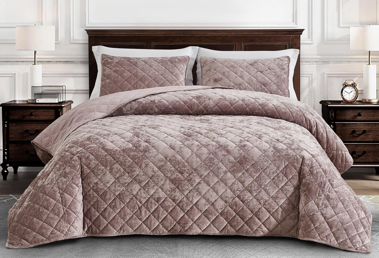 Chezmoi Lux Dusty Pink Velvet Quilt King Set