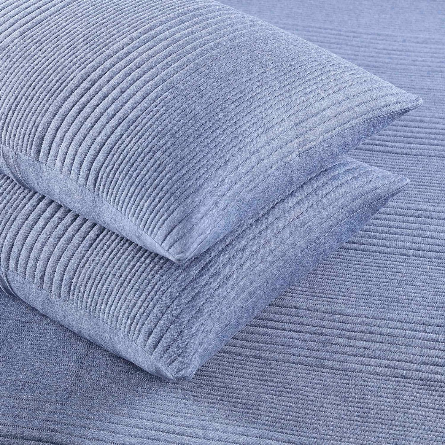 Brielle Home Atlas Jersey Knit Quilt Set - Medium Blue Twin 1