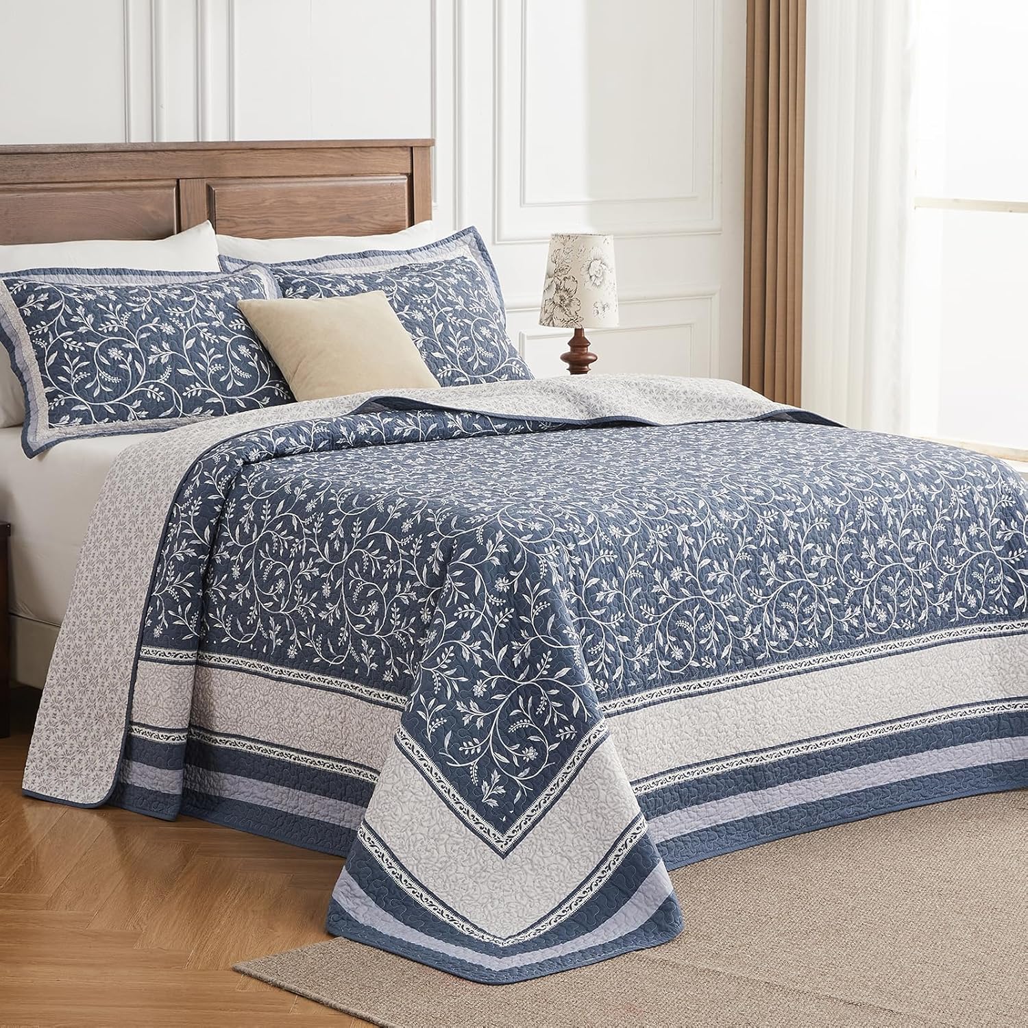 QuiltEase Oversized King Bedspread Set - Grayish BlueLight Gray