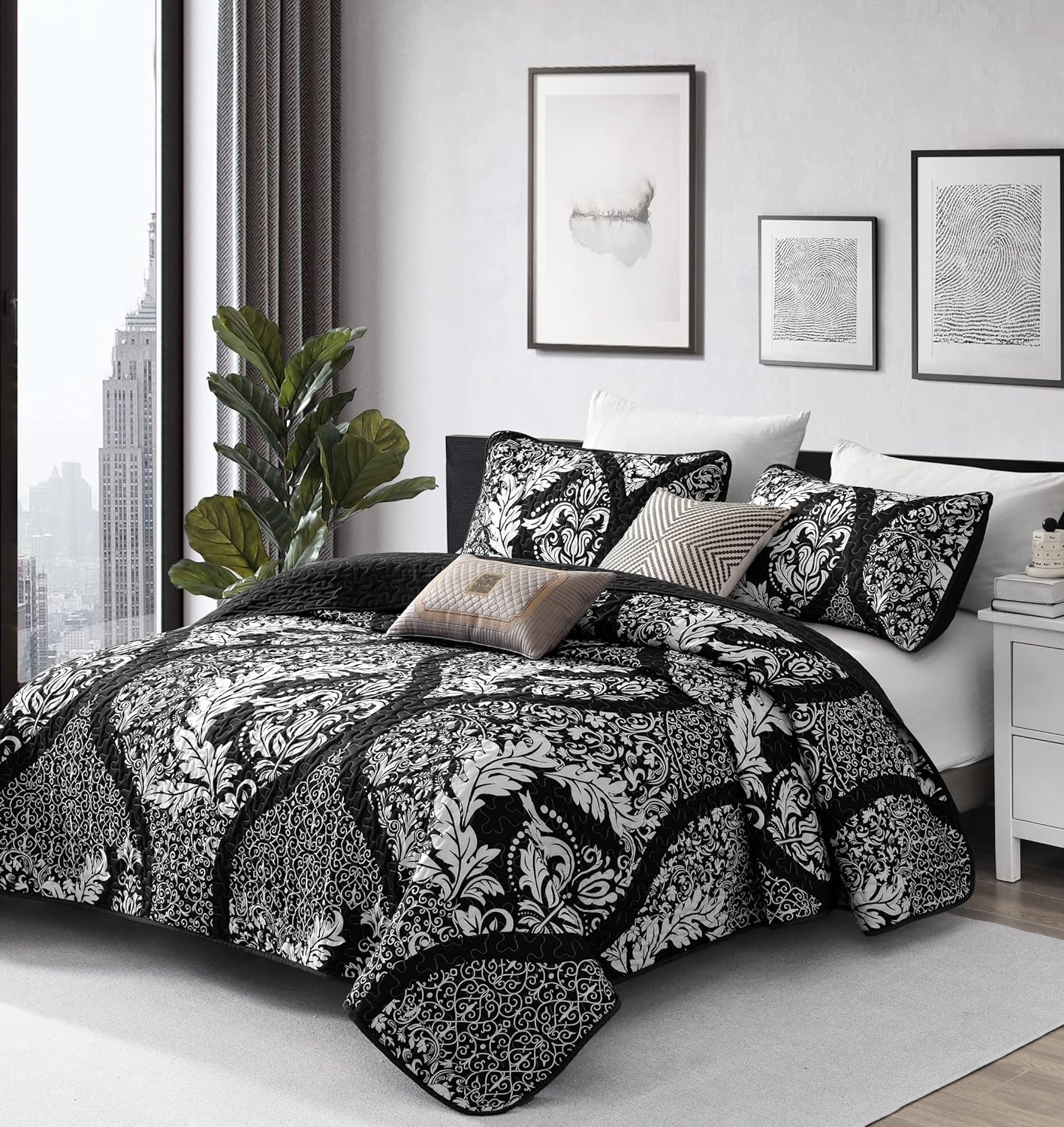 DJY Black Quilt Set Queen Size 3 Pieces 1
