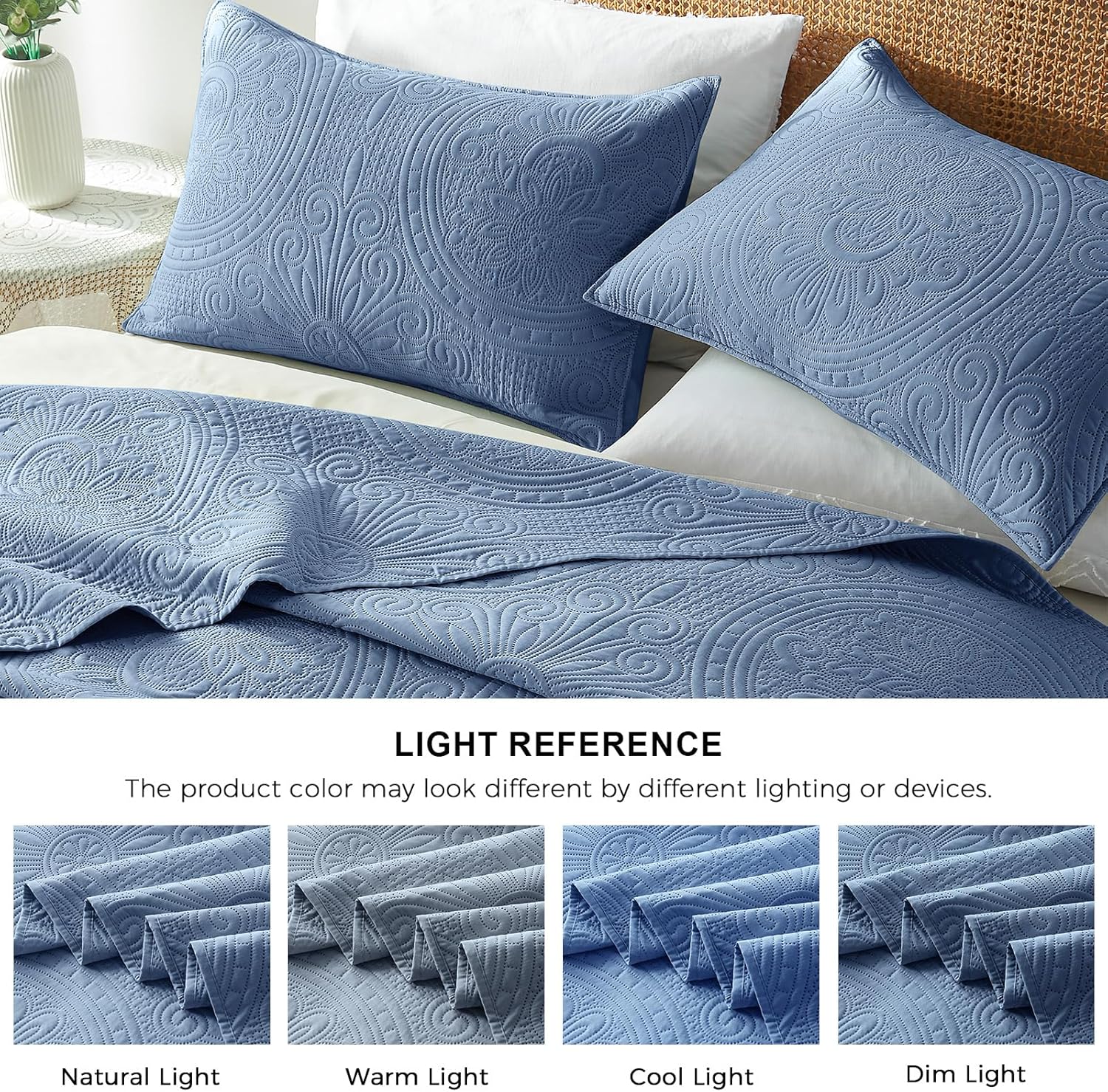 WURUIBO Quilt Set - Bluish Grey Microfiber Bedding