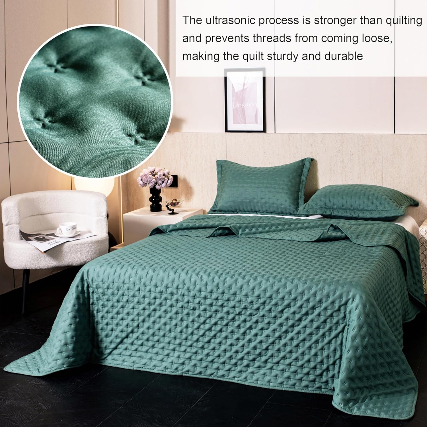 DOWNCOOL Green Twin Quilt Set with Pillow Sham 1