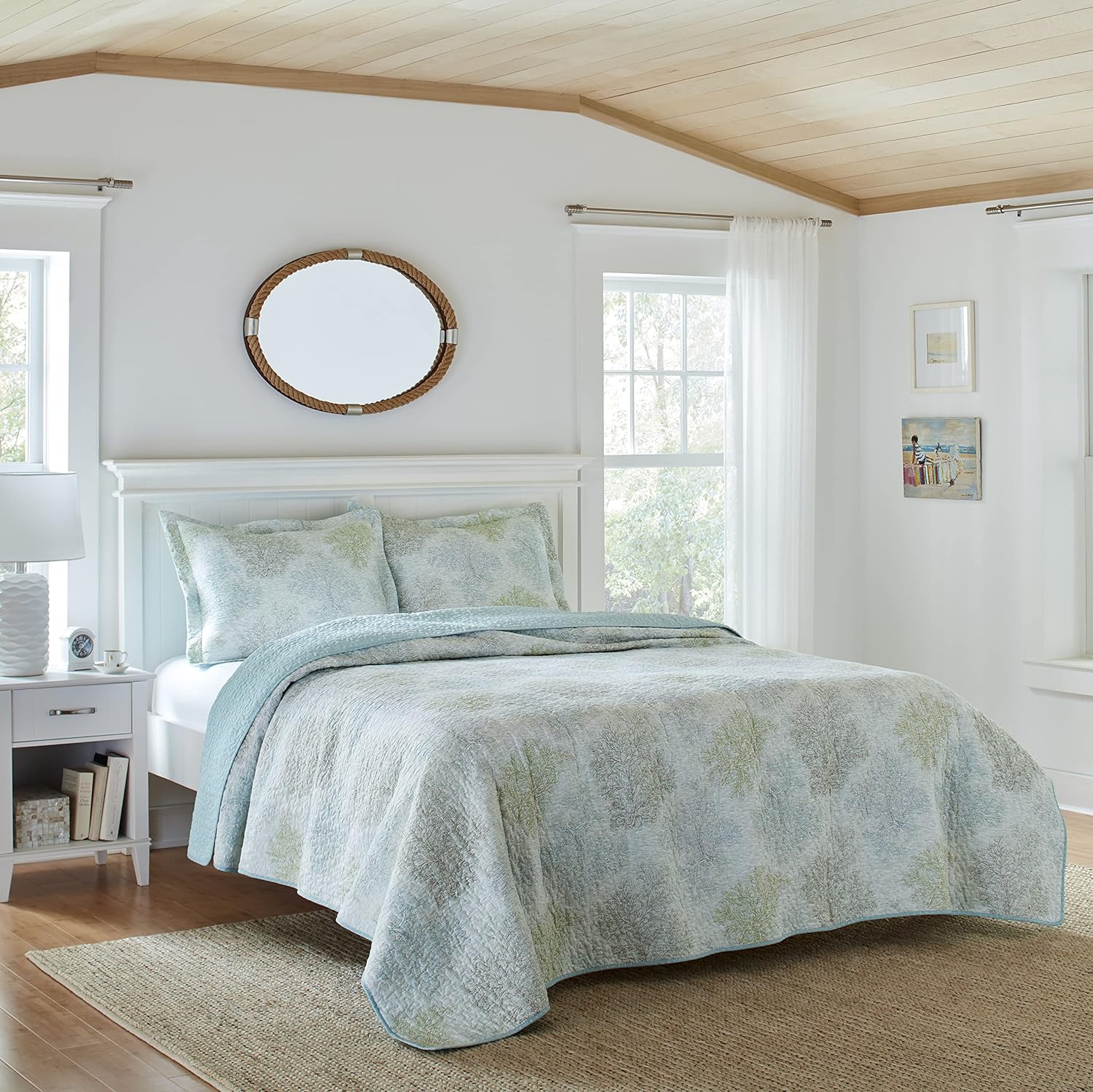 Laura Ashley Twin Quilt Set with Matching Sham Saltwater Blue 100 Cotton