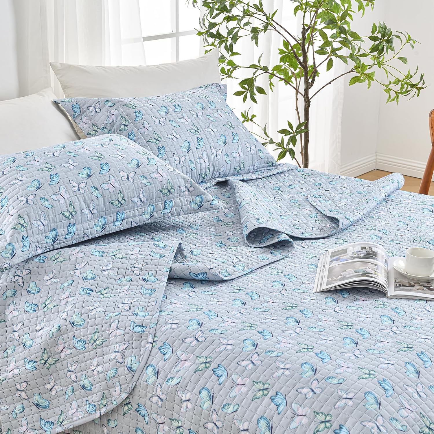 HollyHOME 2 Piece Twin Quilt Set with Butterfly Design 1