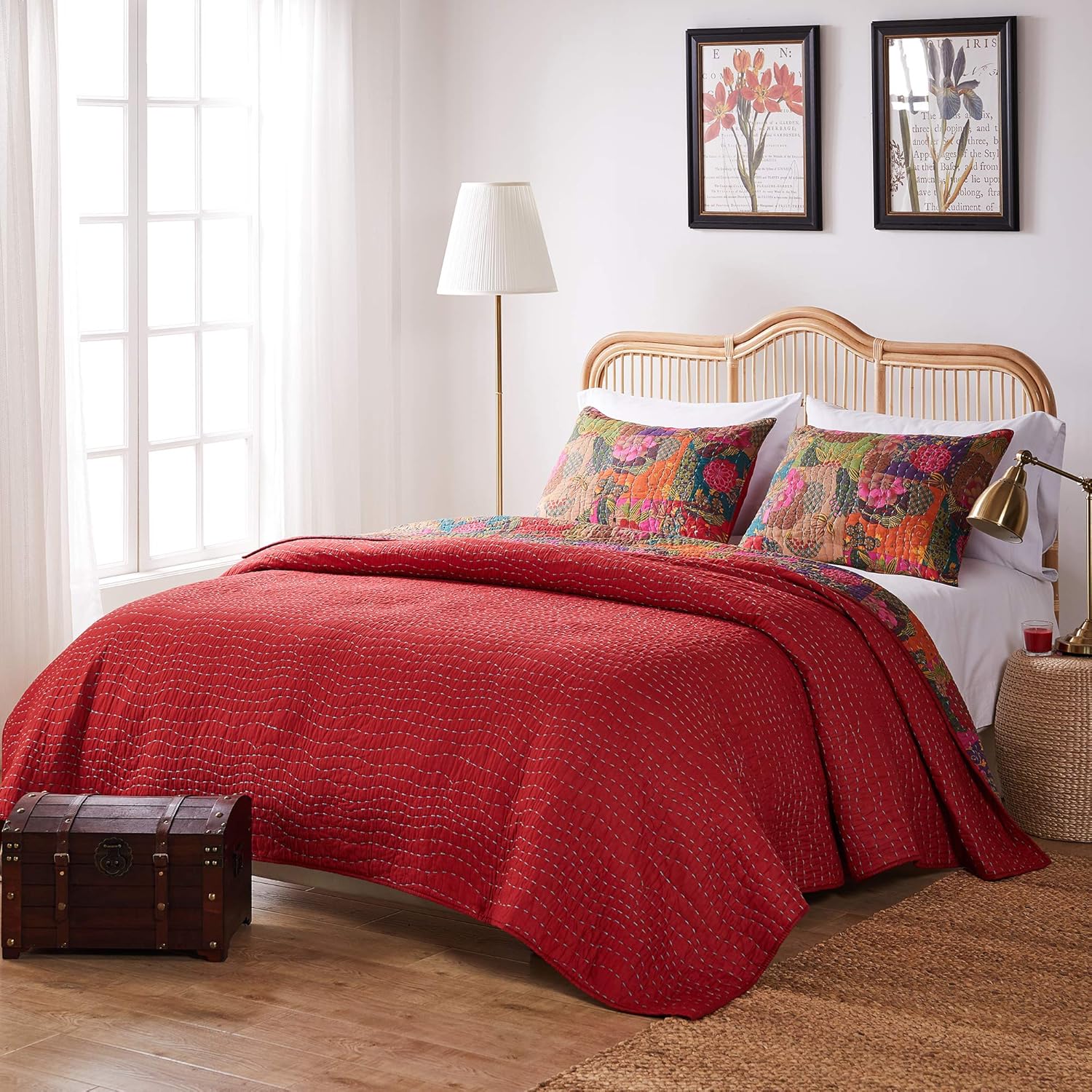 Greenland Home Jewel Reversible Cotton Quilt Bedding Set Twin Red