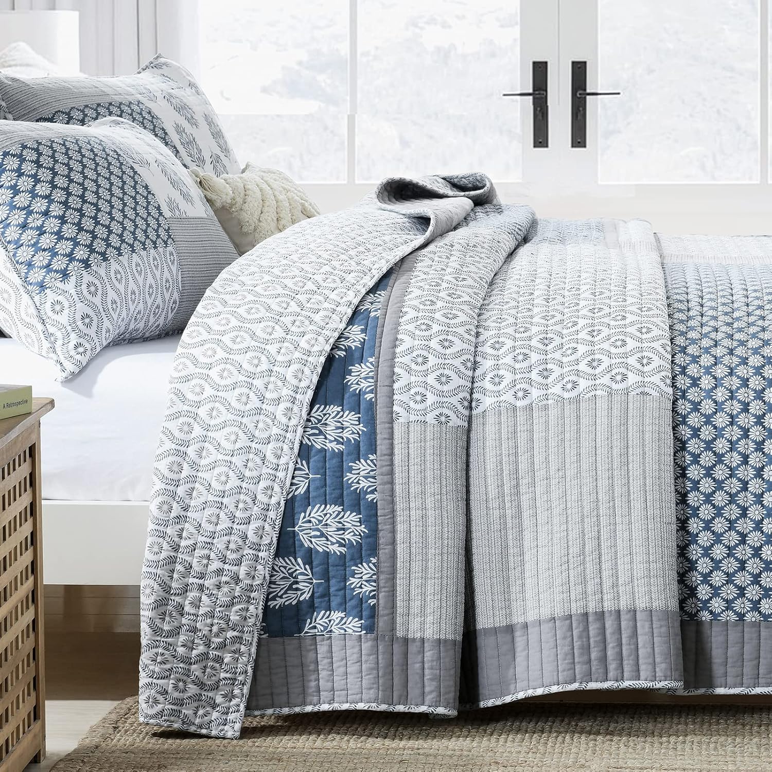 PANGUSHAN King Size Quilt Set - 3 Piece Cotton Bedding