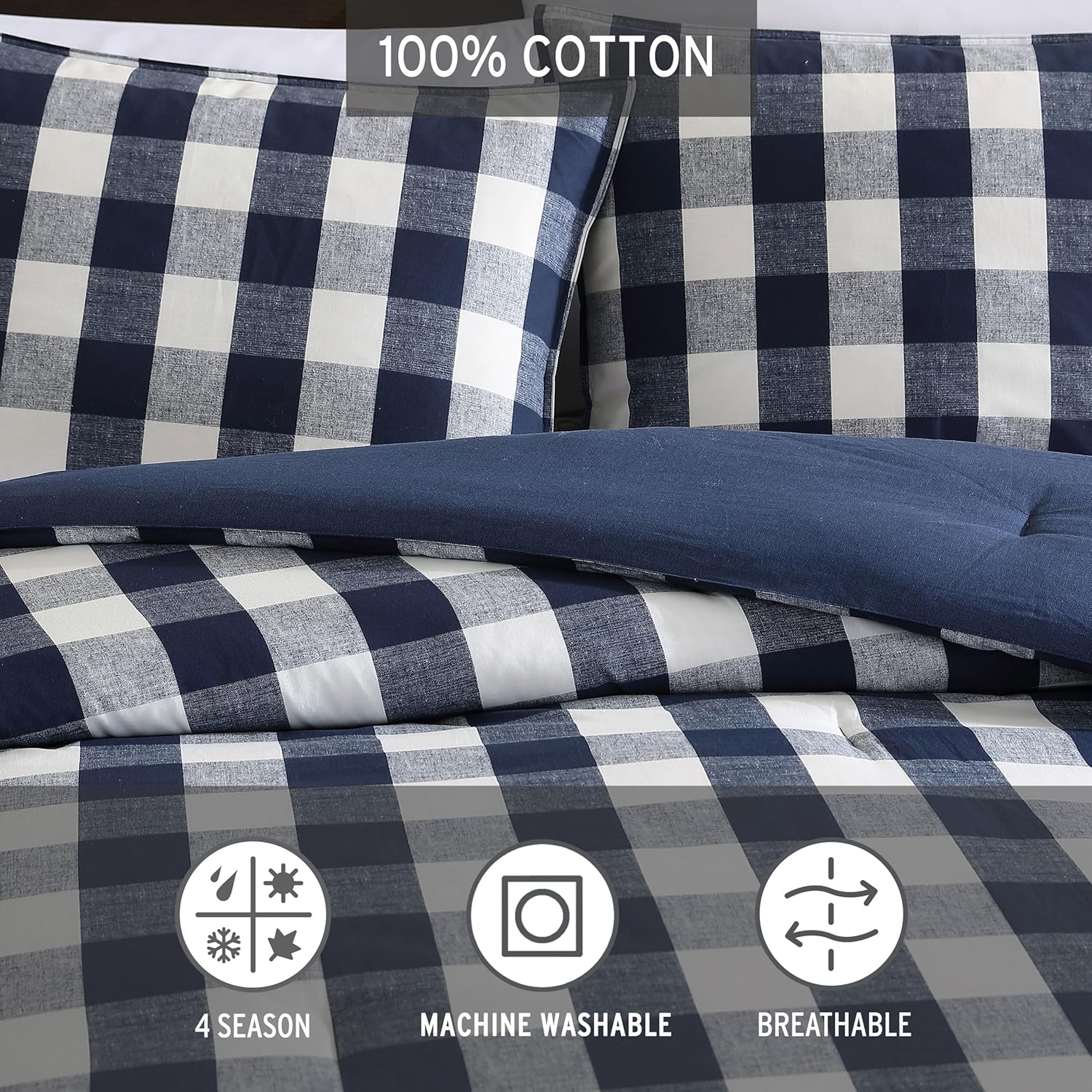 Eddie Bauer Queen Comforter Set with Reversible Plaid Design