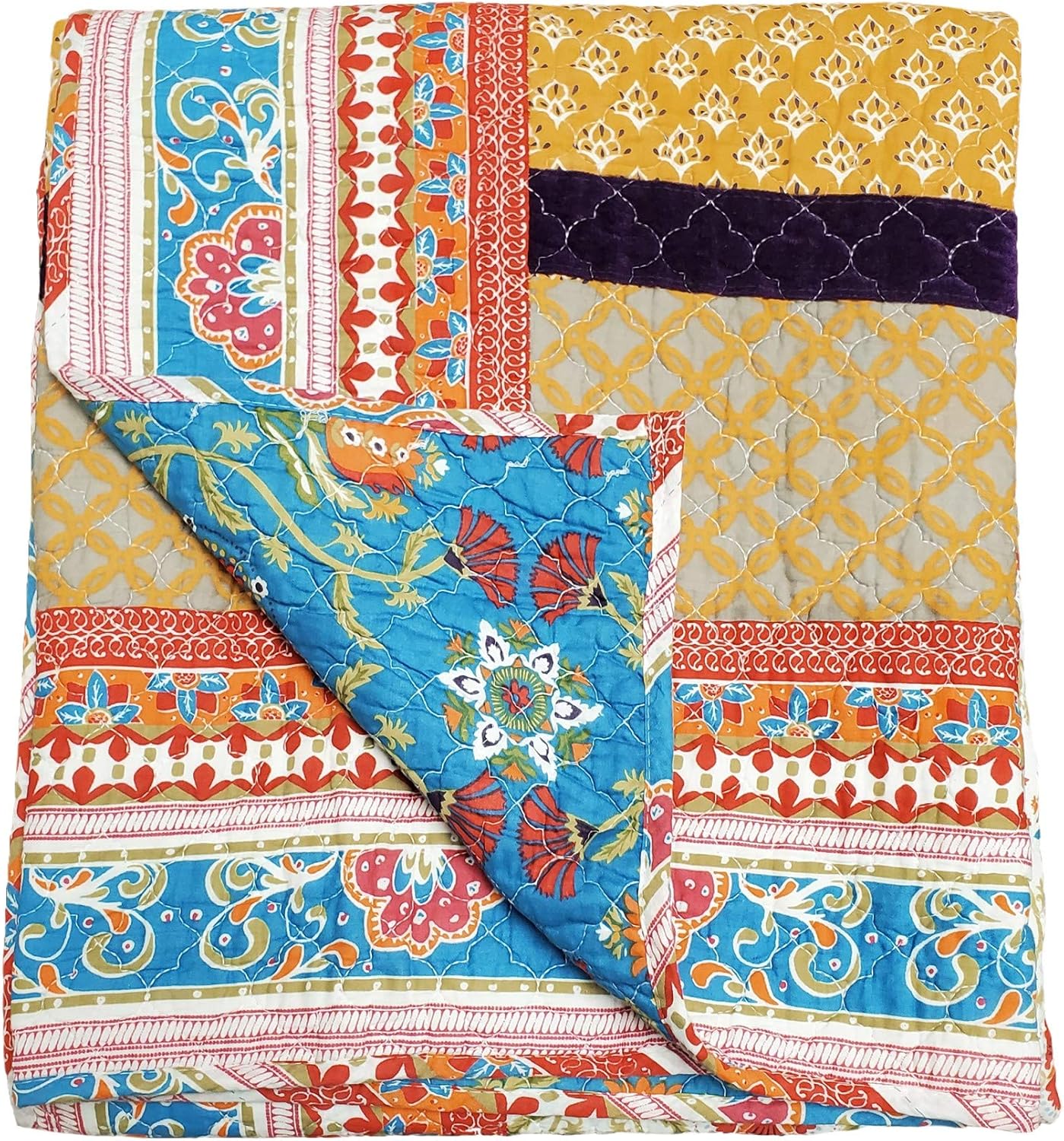 Greenland Home Thalia Velvet Embellished Cotton Quilt Set 5-Piece KingCal King