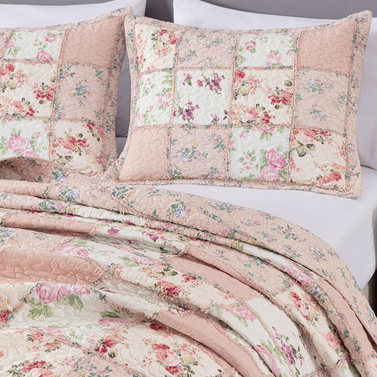 Chezmoi Abbi 2-Piece Pink Shabby Chic Quilt Set Twin Size
