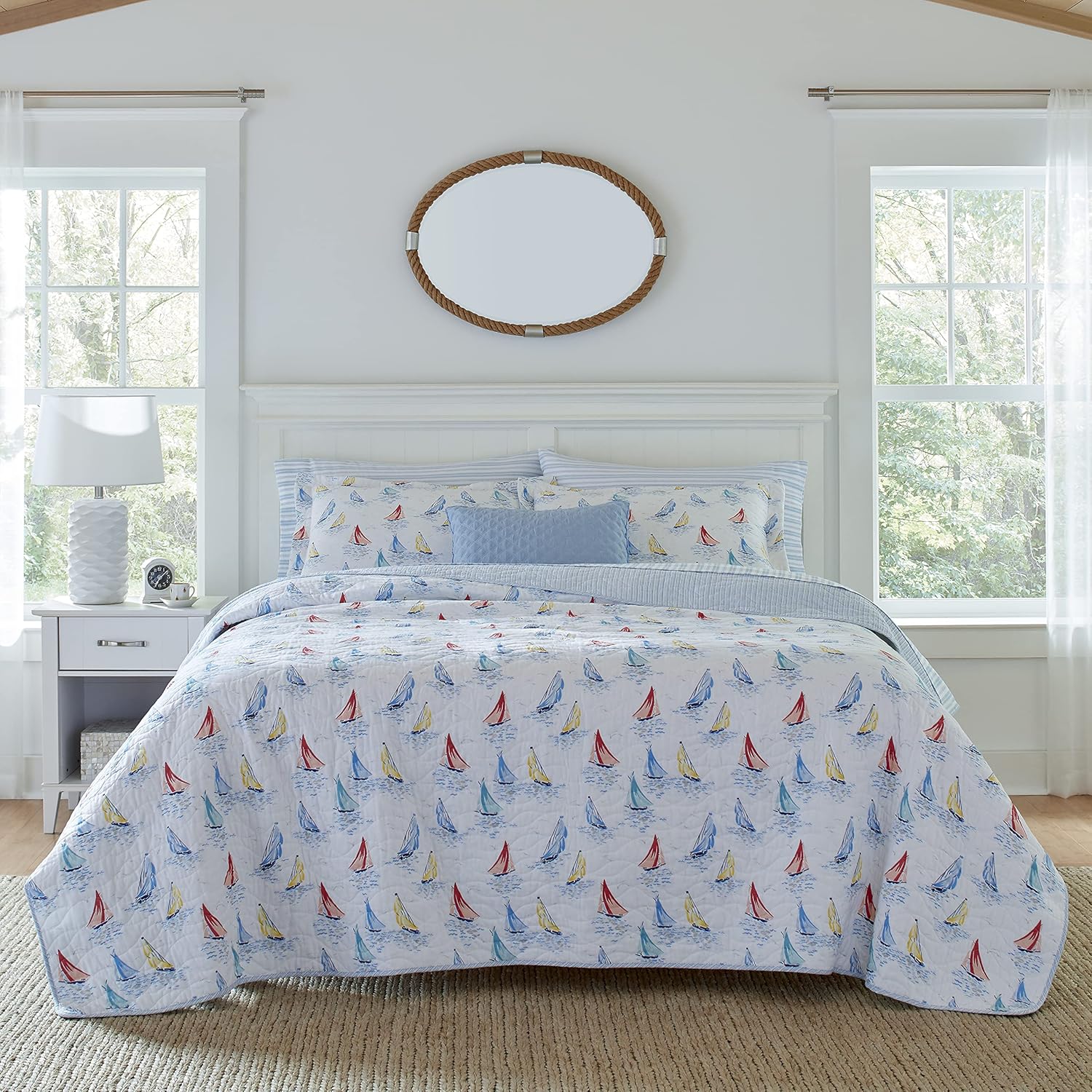 Laura Ashley Twin Quilt Set with Matching Sham Ahoy Blue