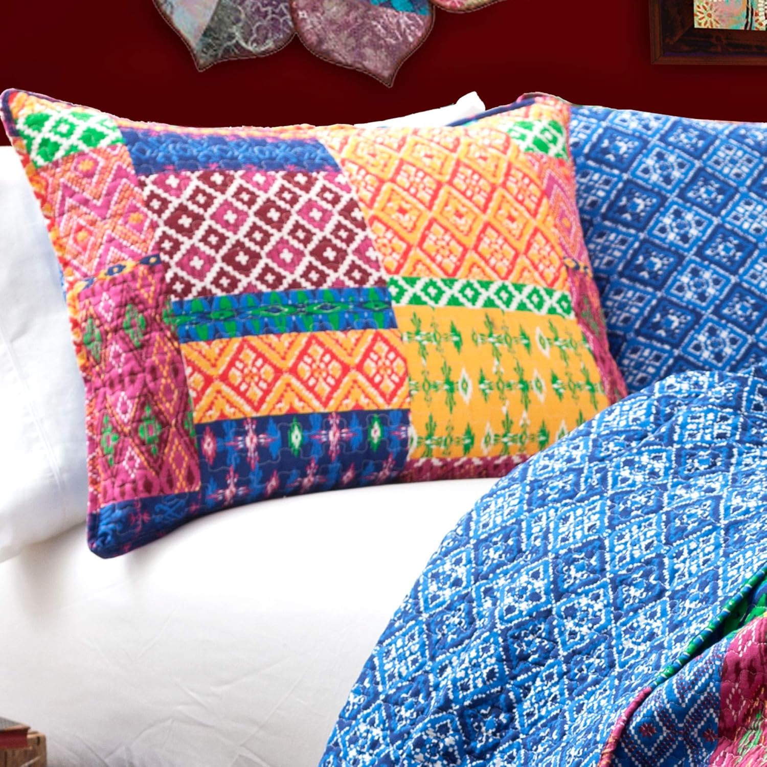 Lush Decor Misha 3-Piece Quilt Set Queen Fuchsia Navy