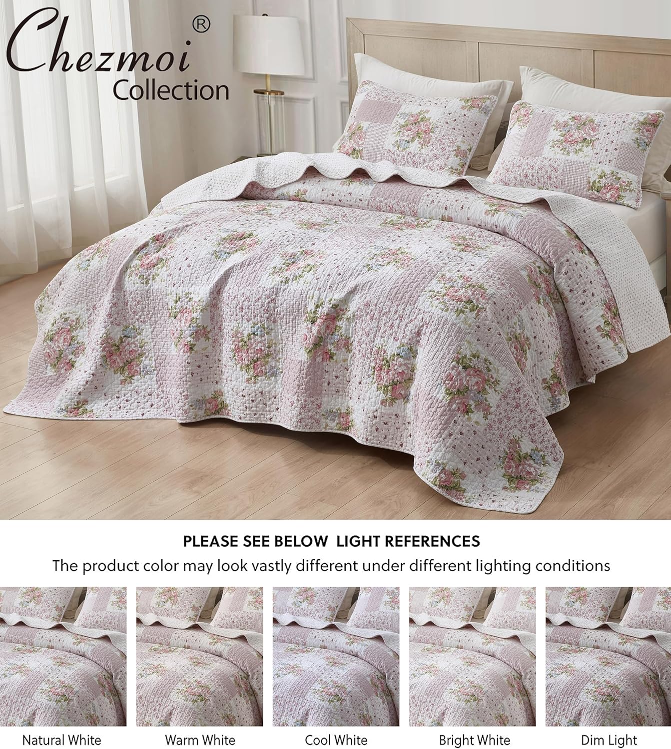 Chezmoi Collection Rosy 3-Piece King Size Quilt Set