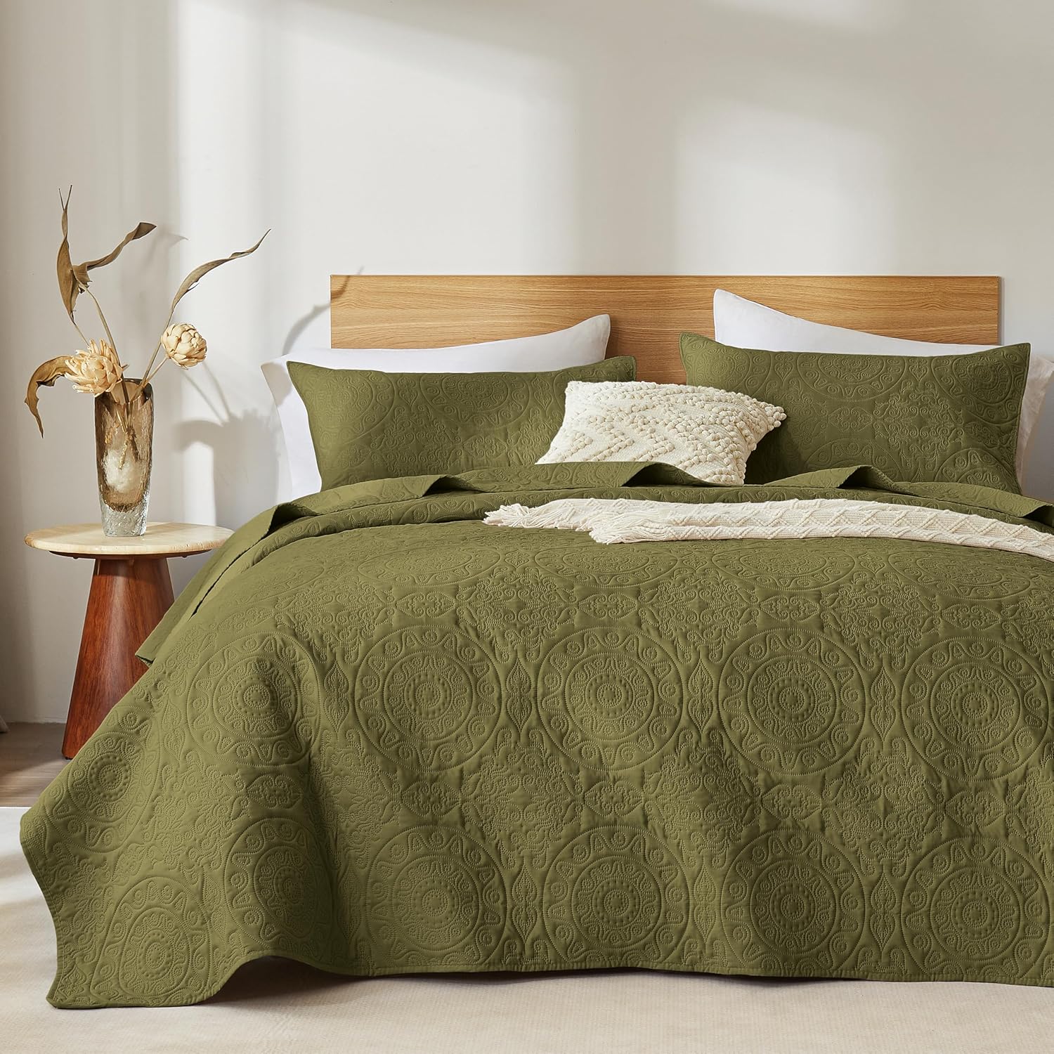 WURUIBO Olive Green Quilt Set Twin Size