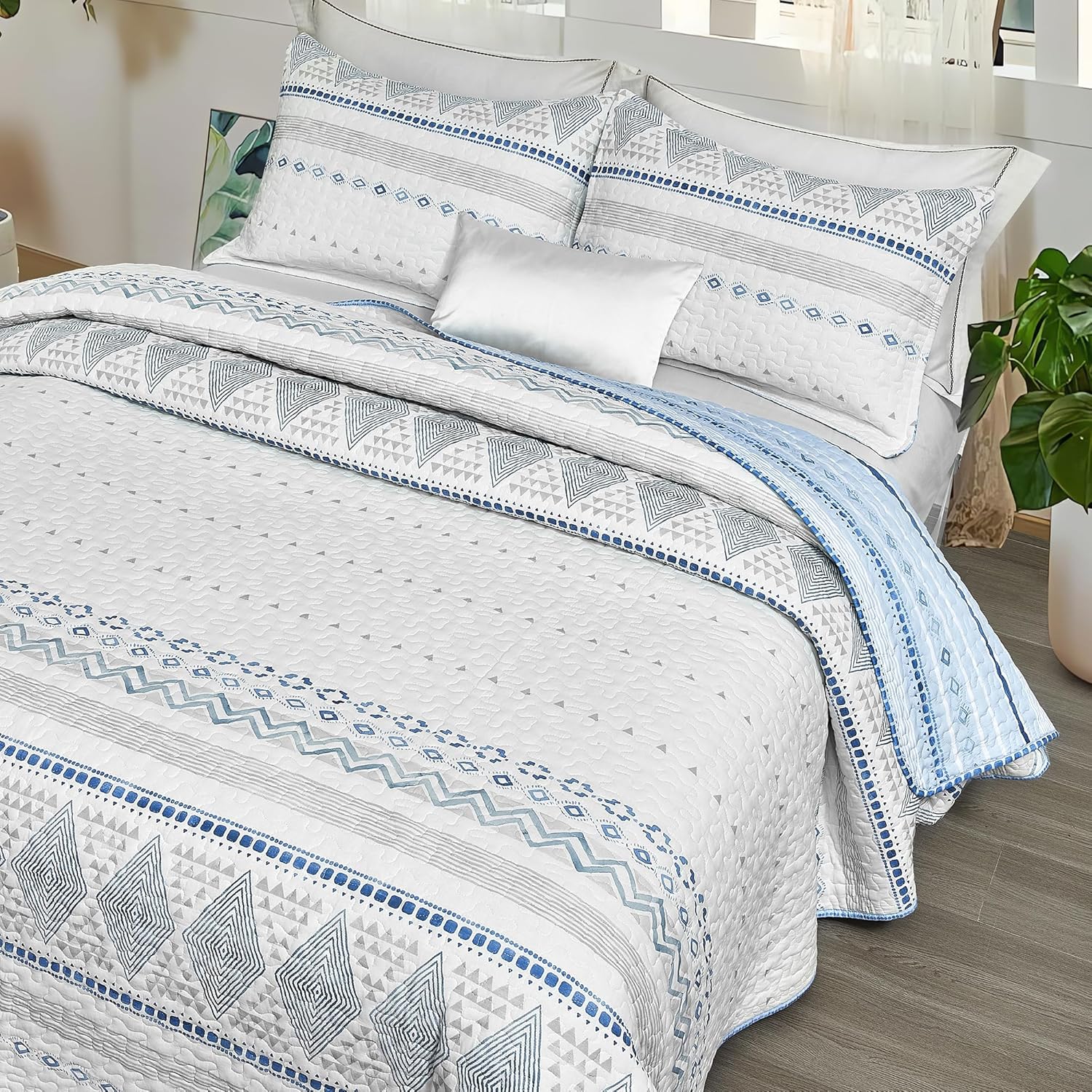 SLEEPBELLA Geometric Cotton Quilt Set 3Pcs Queen 1