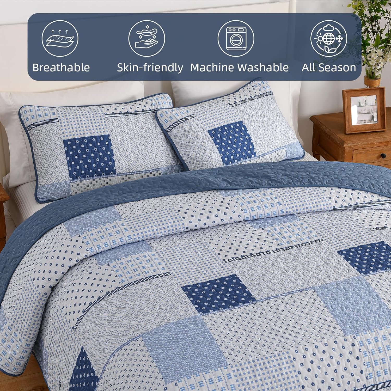 WONGS BEDDING 3 Piece Queen Quilt Set with Patchwork Plaid Design