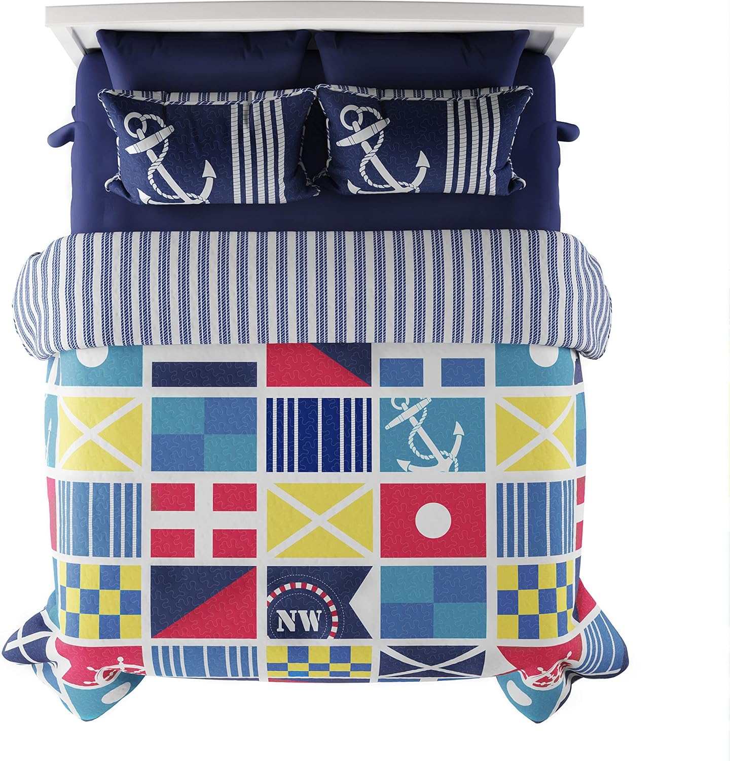 Lavish Home 2-Piece Twin Quilt Set - Coastal Themed Reversible Bedspread with Sham