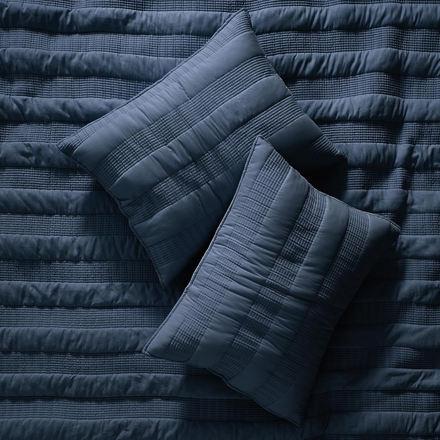 HomeSerene Navy Blue Striped Queen Quilt Set
