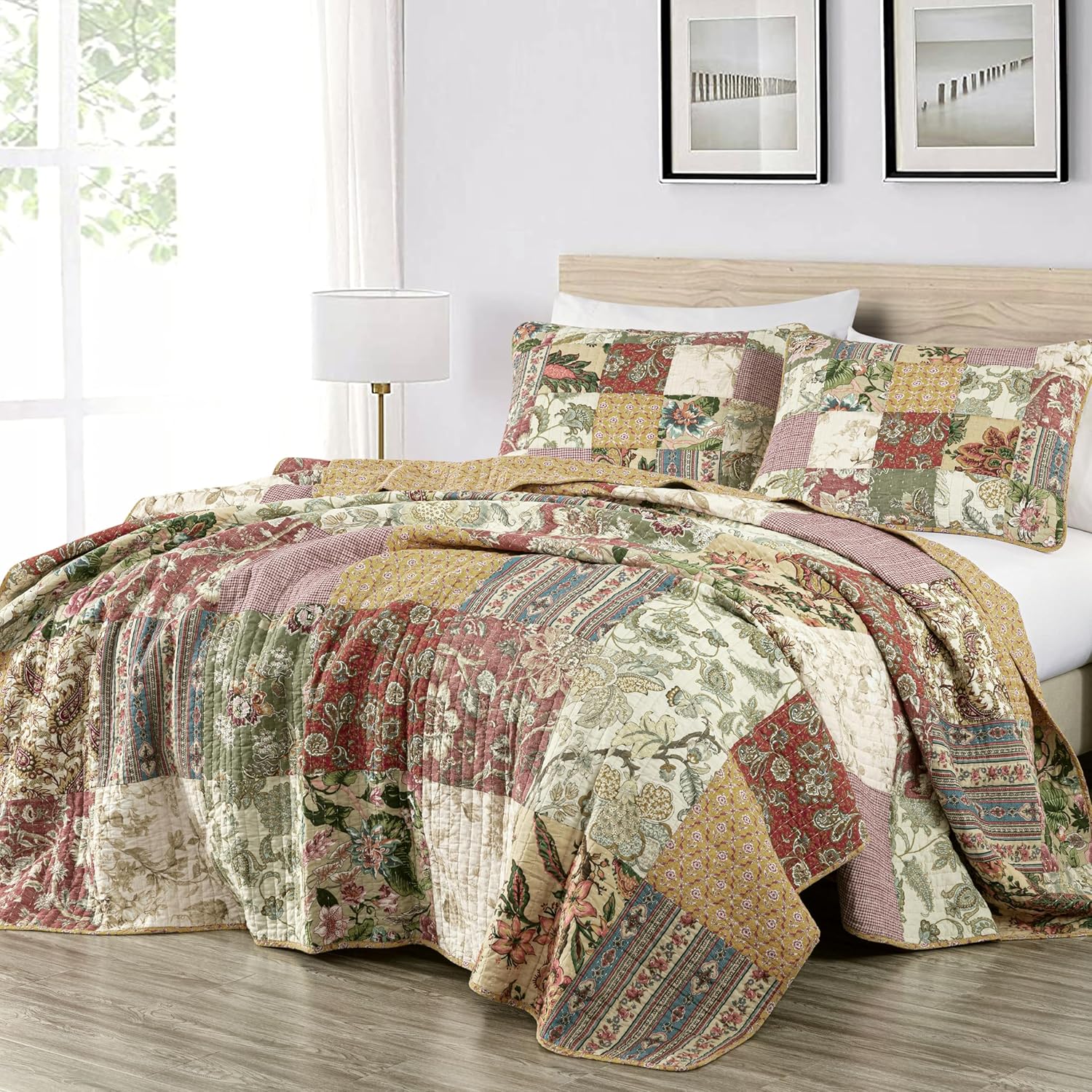 Chezmoi Collection Delaney 2-Piece Floral Patchwork Quilt Set Twin