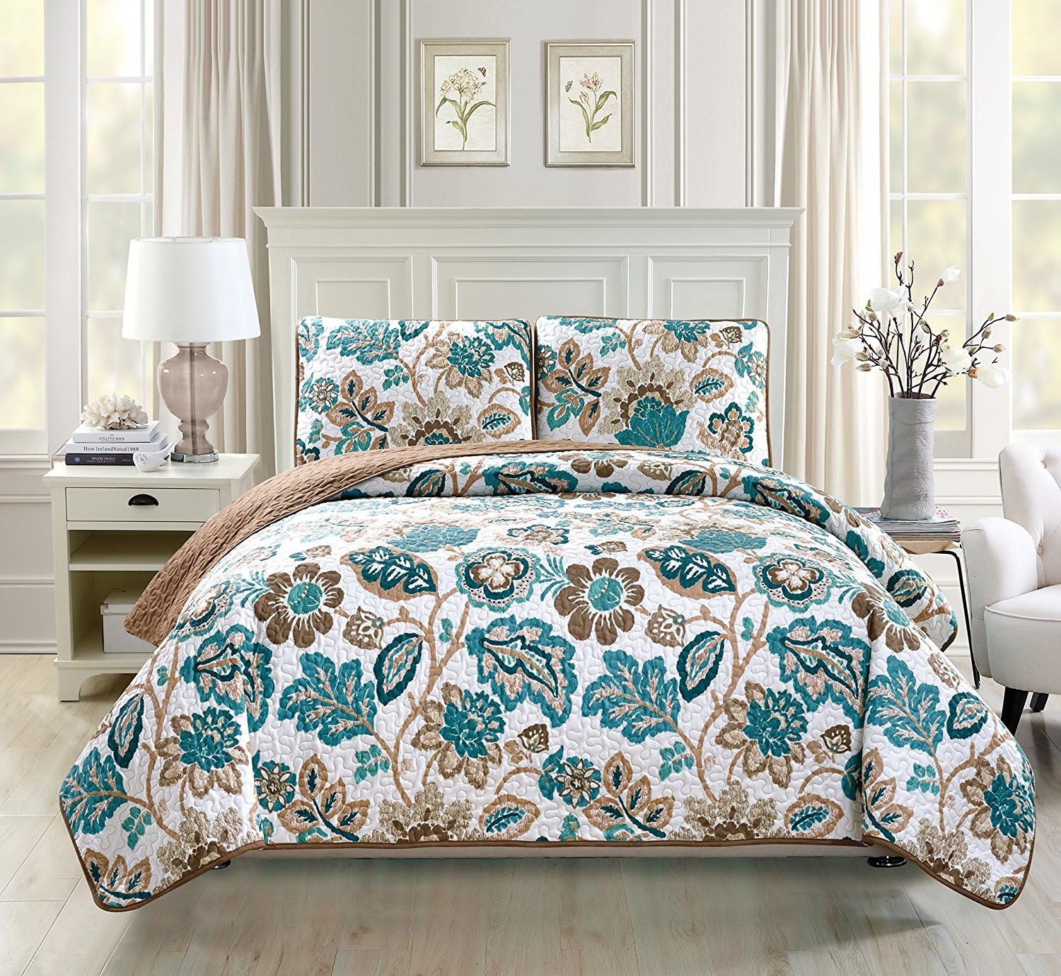 Fancy Linen 3pc Quilted Bedspread Set KingCal King 1