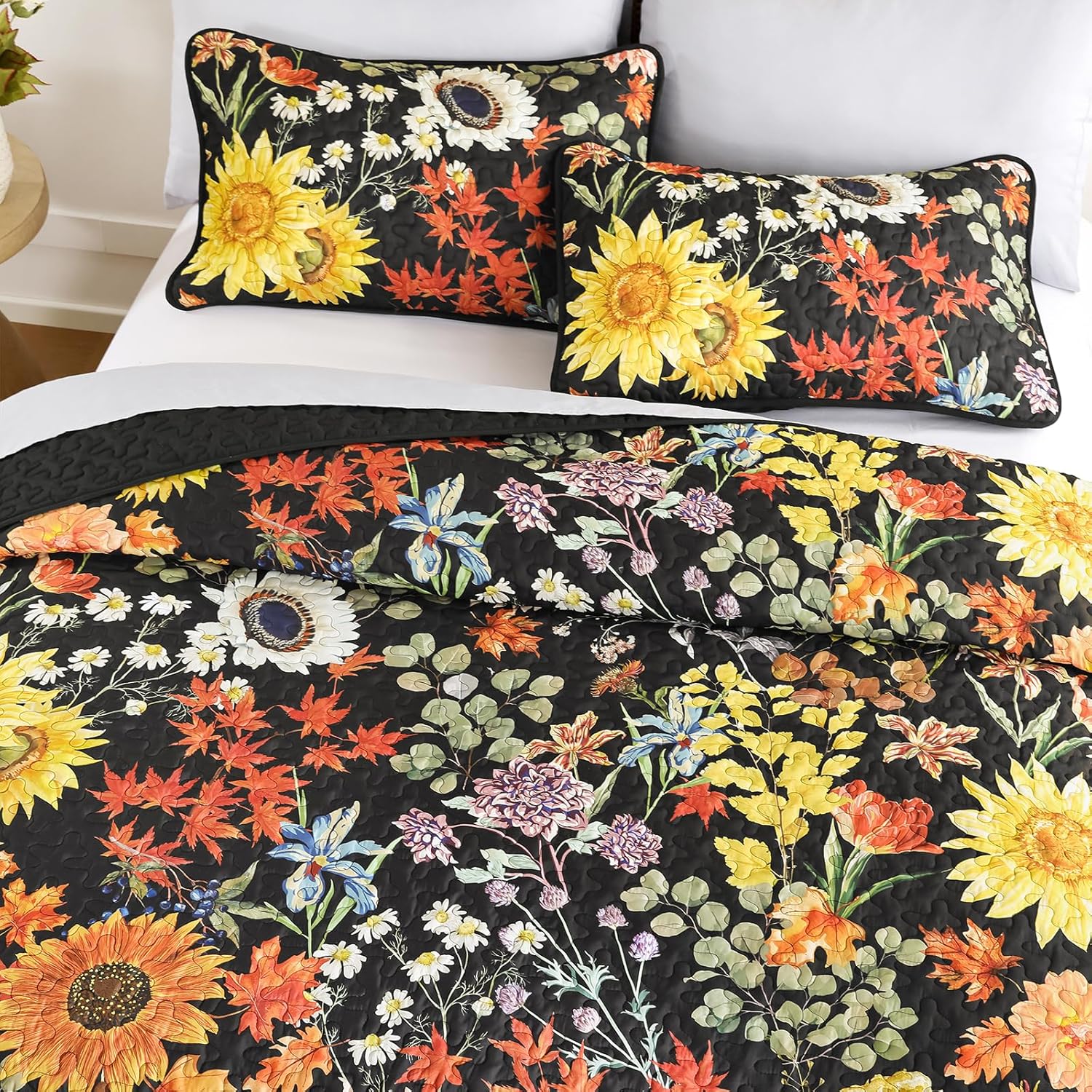 Yiran Floral Quilt Set Queen Size 3 Piece