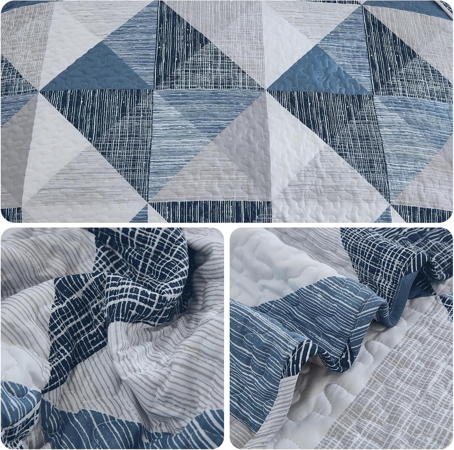 Dintszyayue 3 Piece Queen Quilt Set Blue