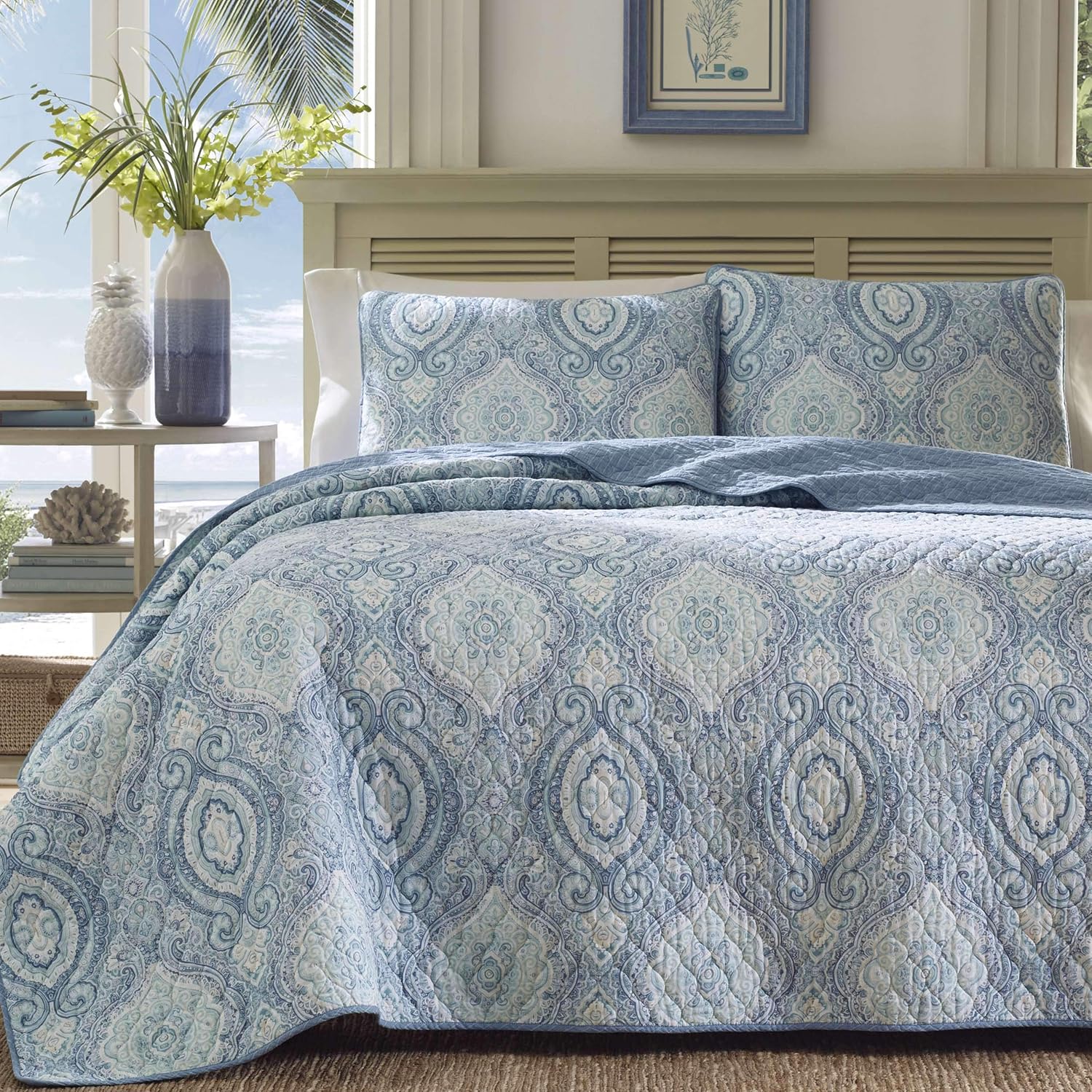 Tommy Bahama King Quilt Set - Turtle Cove Caribbean Blue