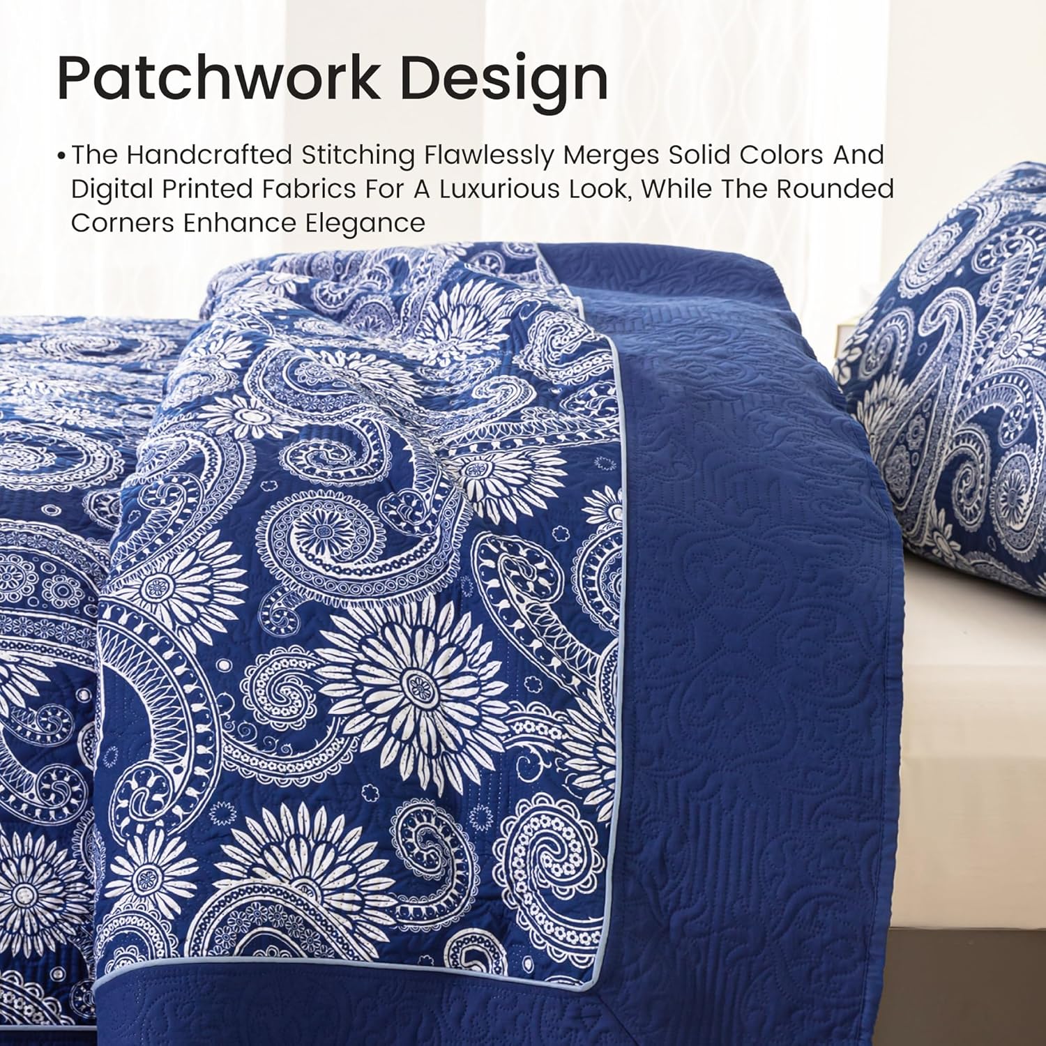 Sophia William Royal Blue Cal King Patchwork Quilt Set