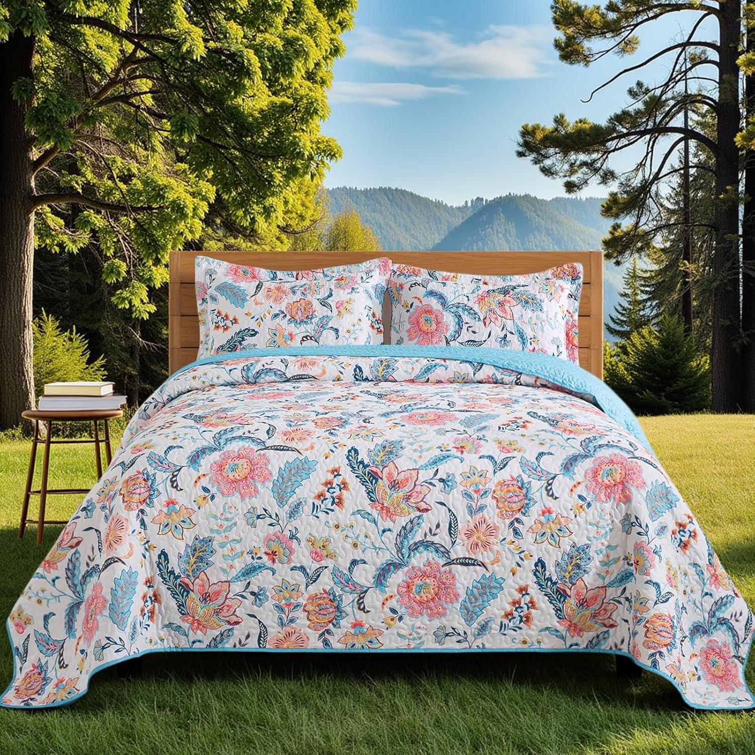 BEDISELY Queen Quilt Set - 3-Piece Floral Farmhouse Bedding 1
