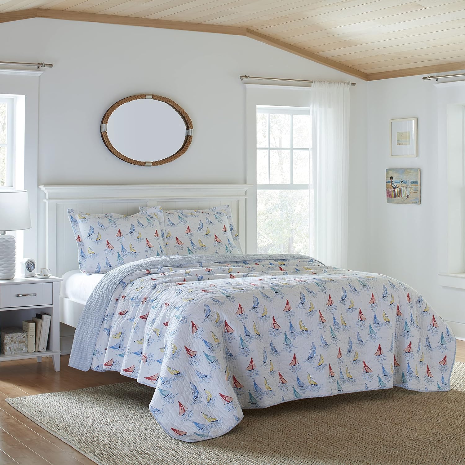 Laura Ashley Twin Quilt Set with Matching Sham Ahoy Blue