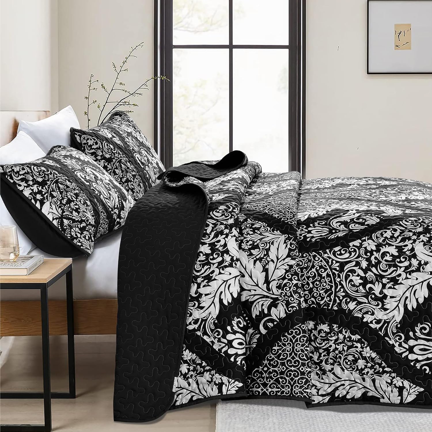 DJY Black Quilt Set Queen Size 3 Pieces 1