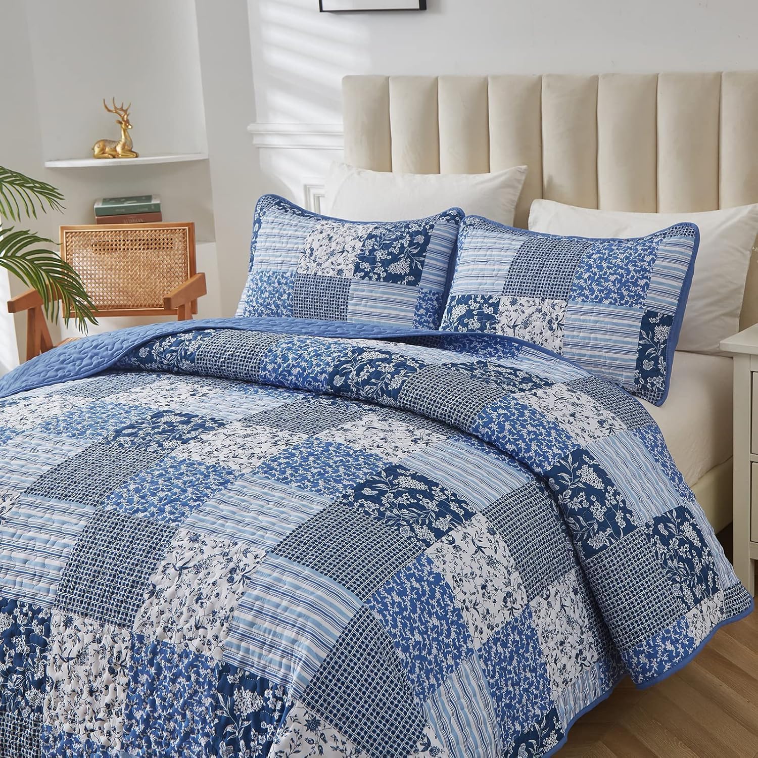 Mybedsoul Blue Plaid Quilt Set Twin Size 2 Pieces