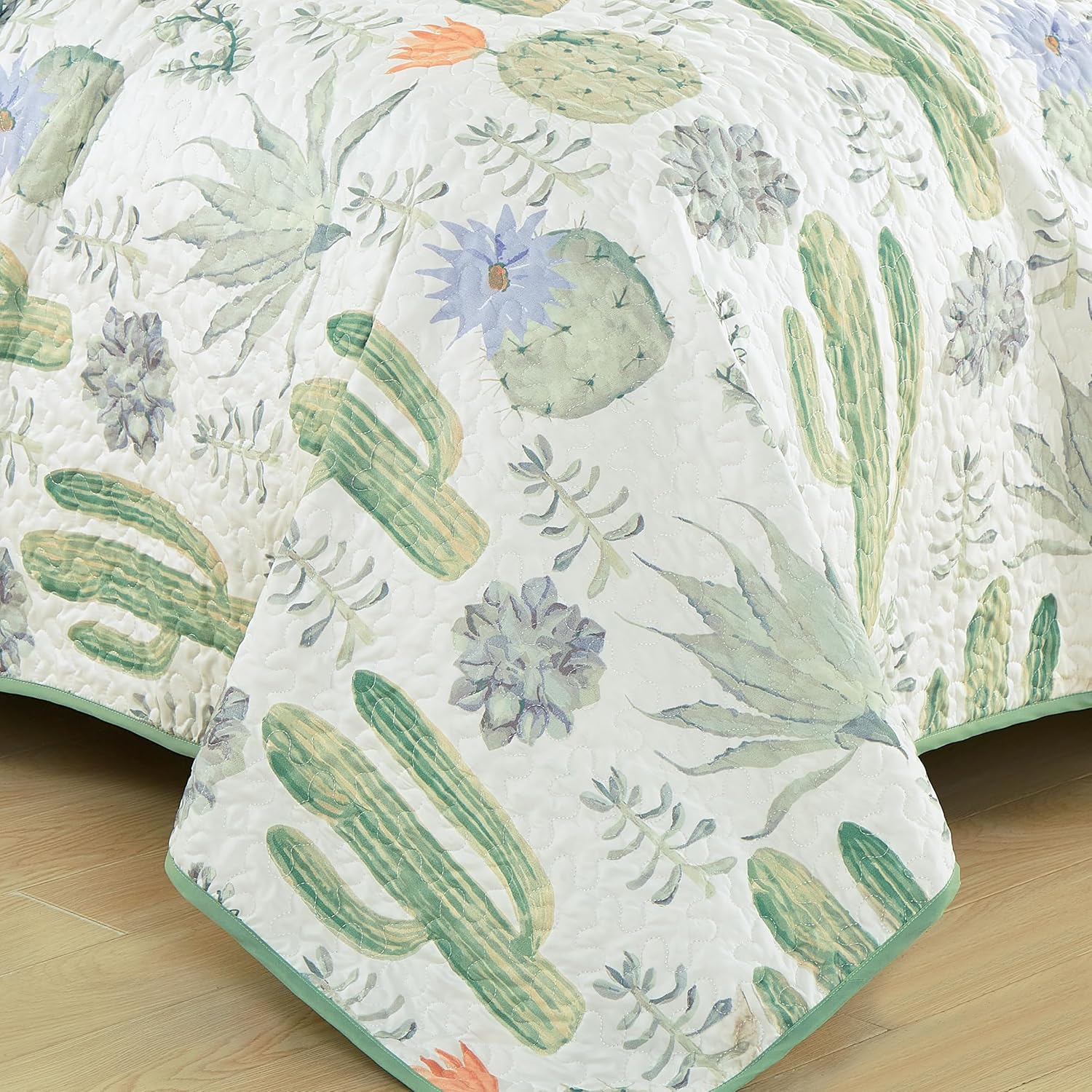Chezmoi Gregory 2-Piece Quilt Set - Green Blue Cactus Print