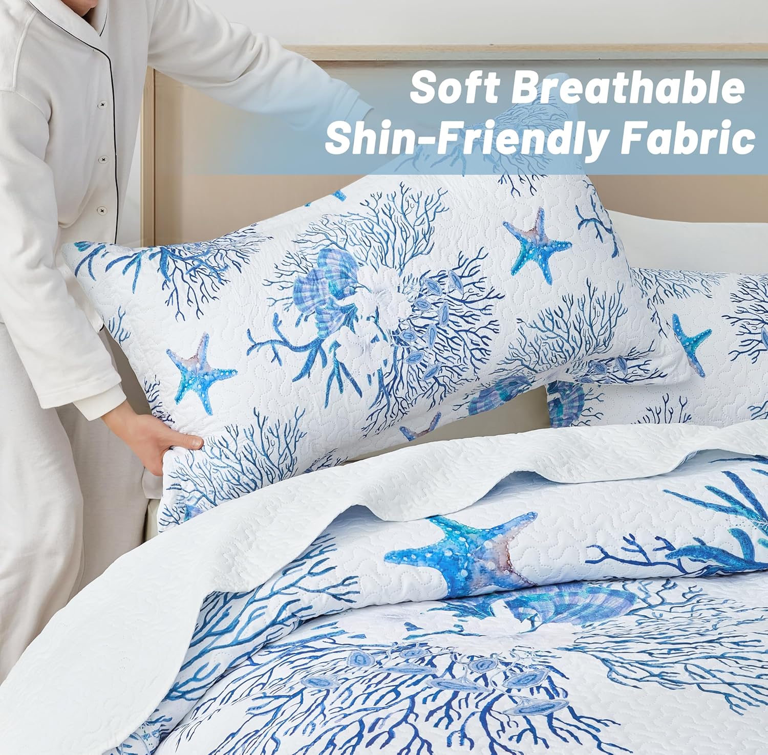 Coastal Bedding King Size Quilt with Sham Set