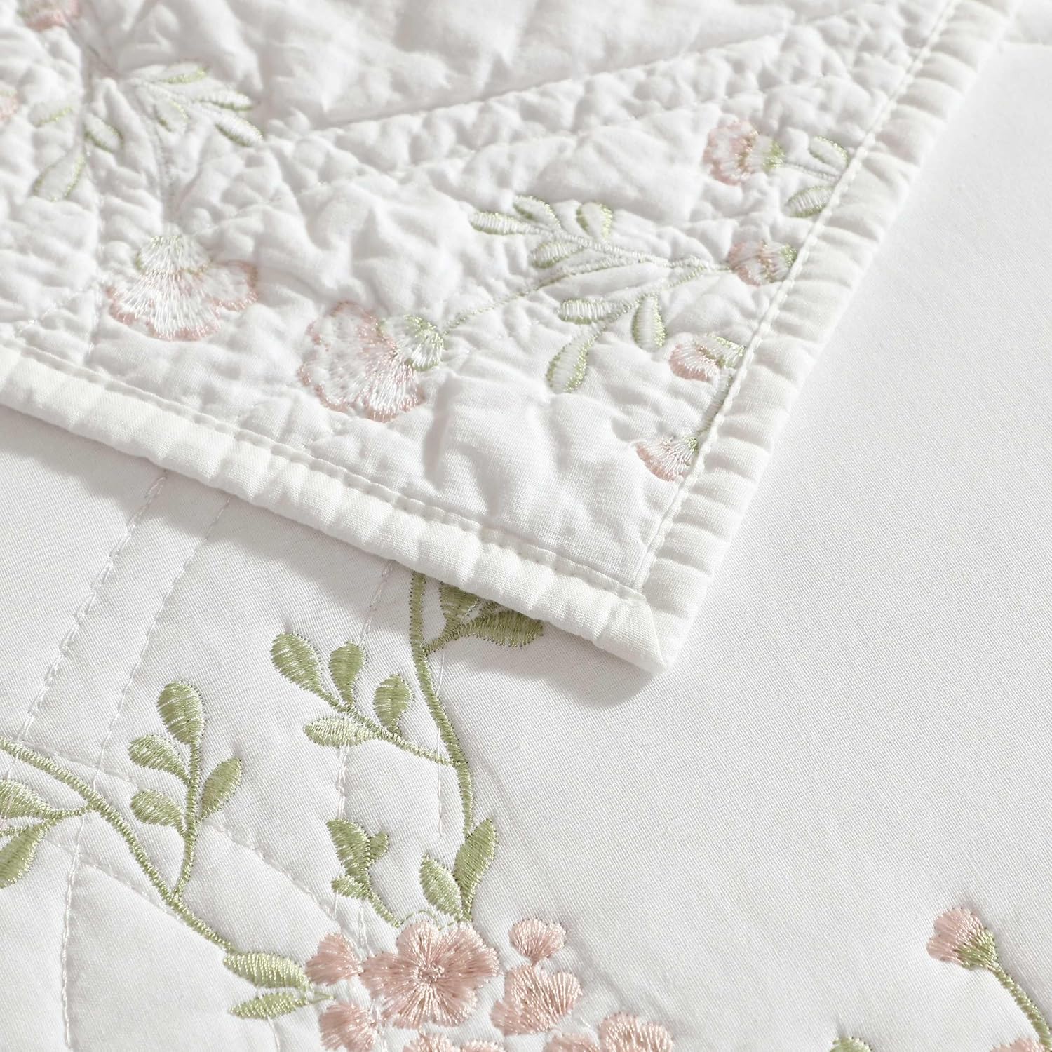 Laura Ashley Twin Quilt Set with Floral Embroidery