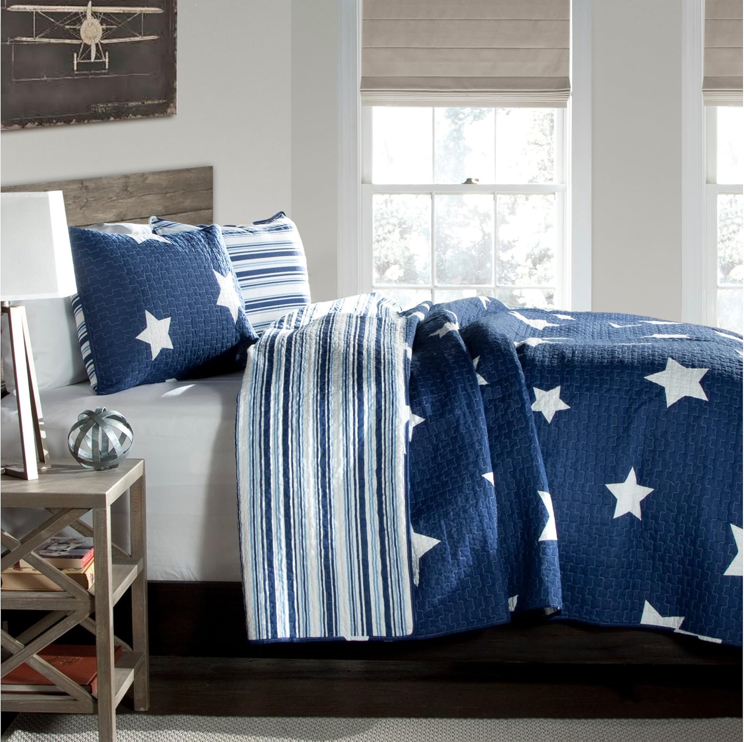 Lush Decor Star Quilt Set - Reversible Twin Navy