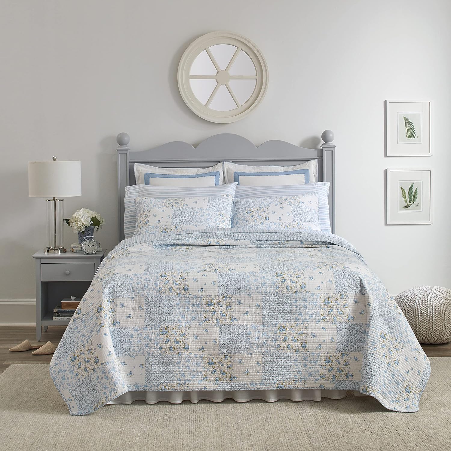 Laura Ashley Twin Quilt Set Cotton Reversible with Matching Sham