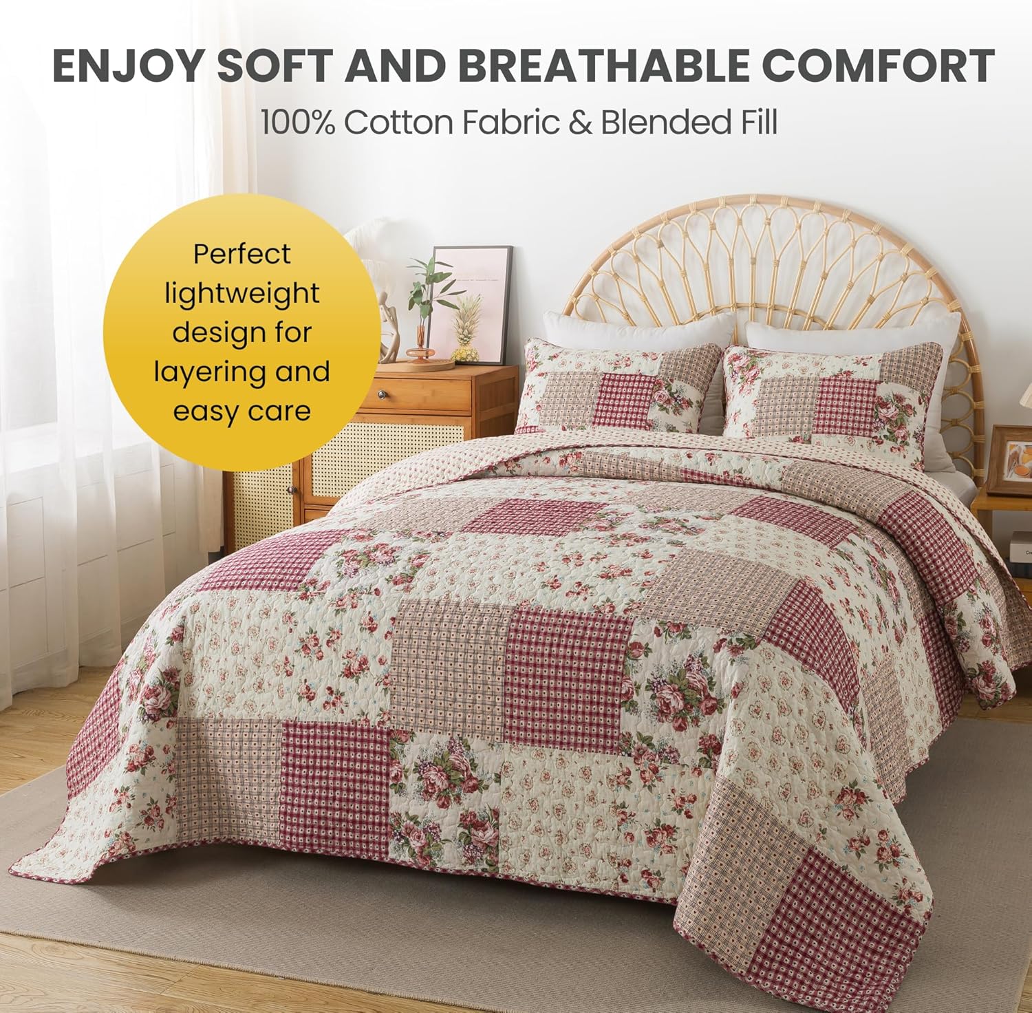 SLPR Country Roses Patchwork Quilt Set - Twin Size 1