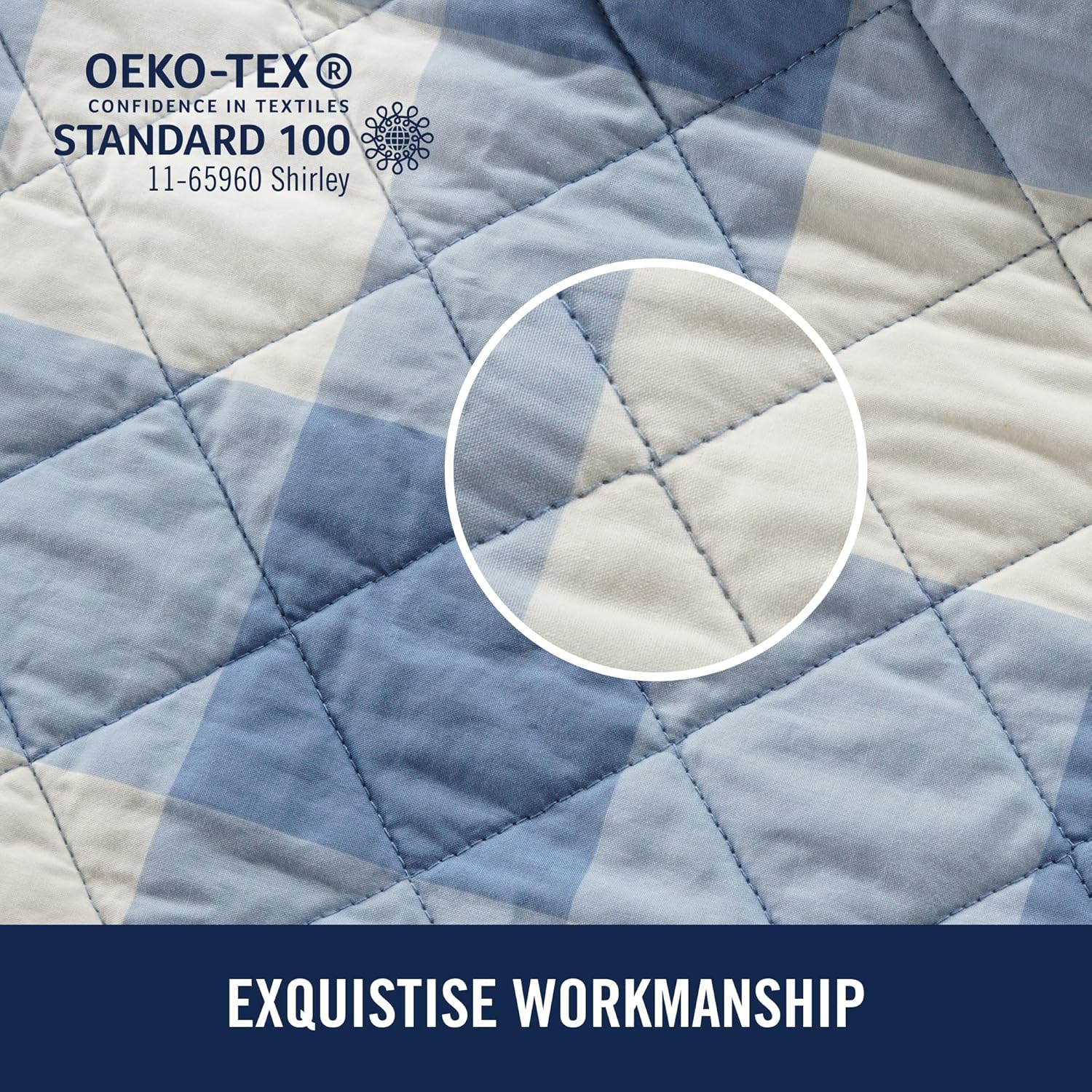 IZOD 100 Cotton Percale Quilt Set Reversible Twin Bedding Blue Gingham