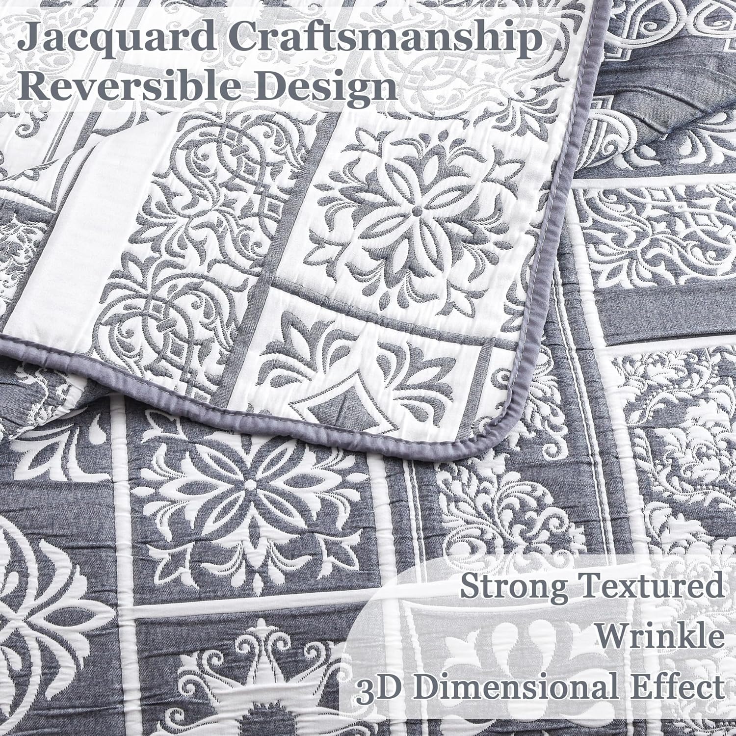 Asuexpect 3 Piece Grey Blue Patchwork Quilt Set King Size