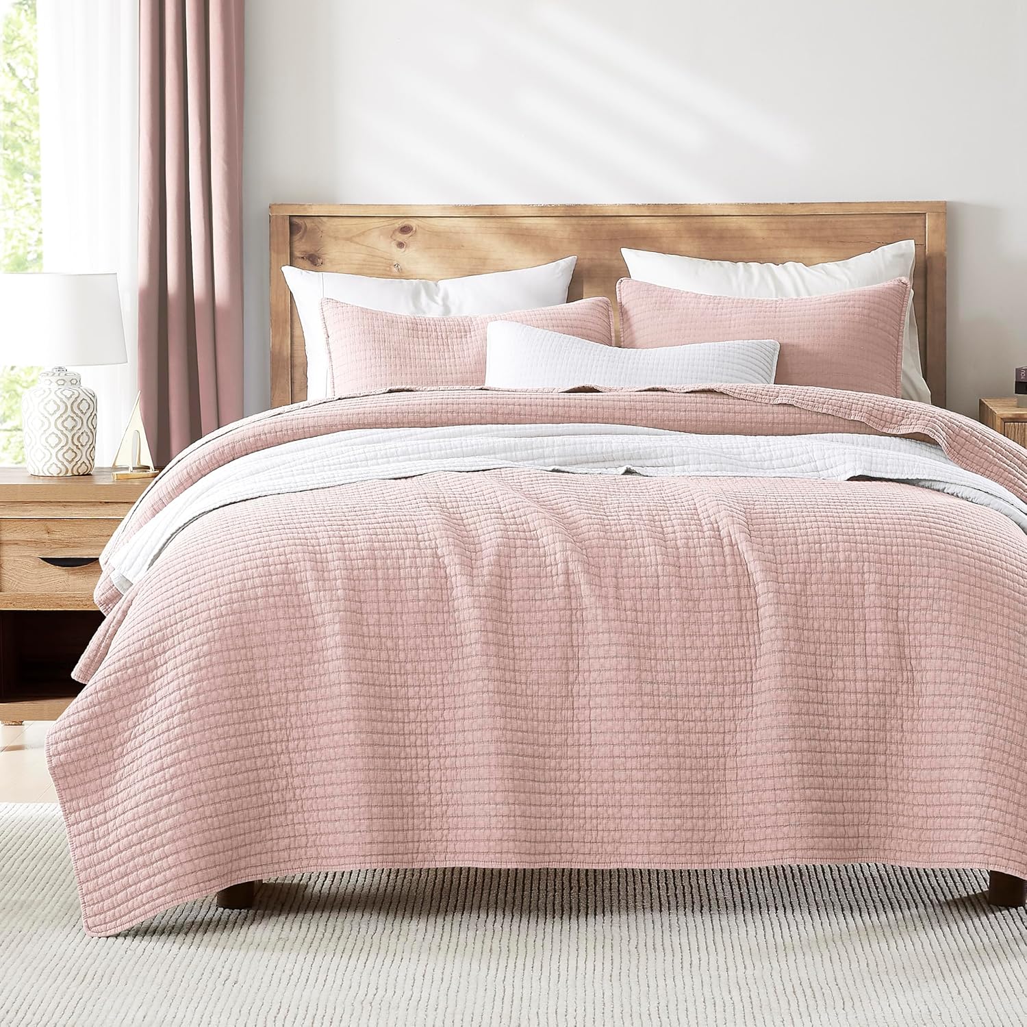 WDCOZY Pink Twin Quilt Set with 1 Sham