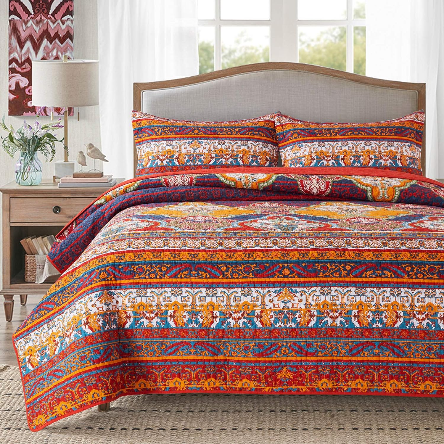 NEWLAKE Reversible Patchwork Quilt Set Queen Size