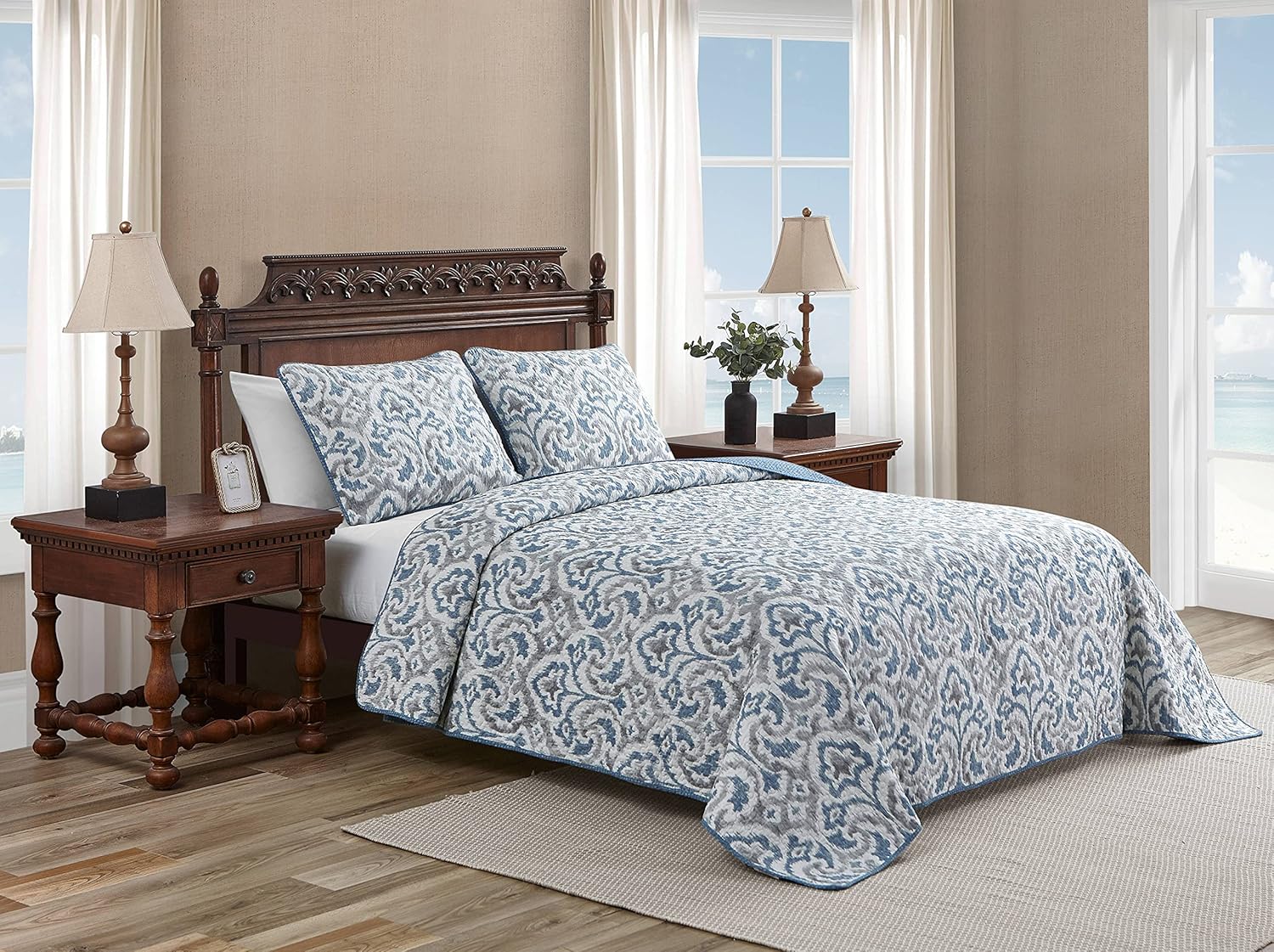 Tommy Bahama Twin Quilt Set - Reversible Cotton Bedding with Matching Sham